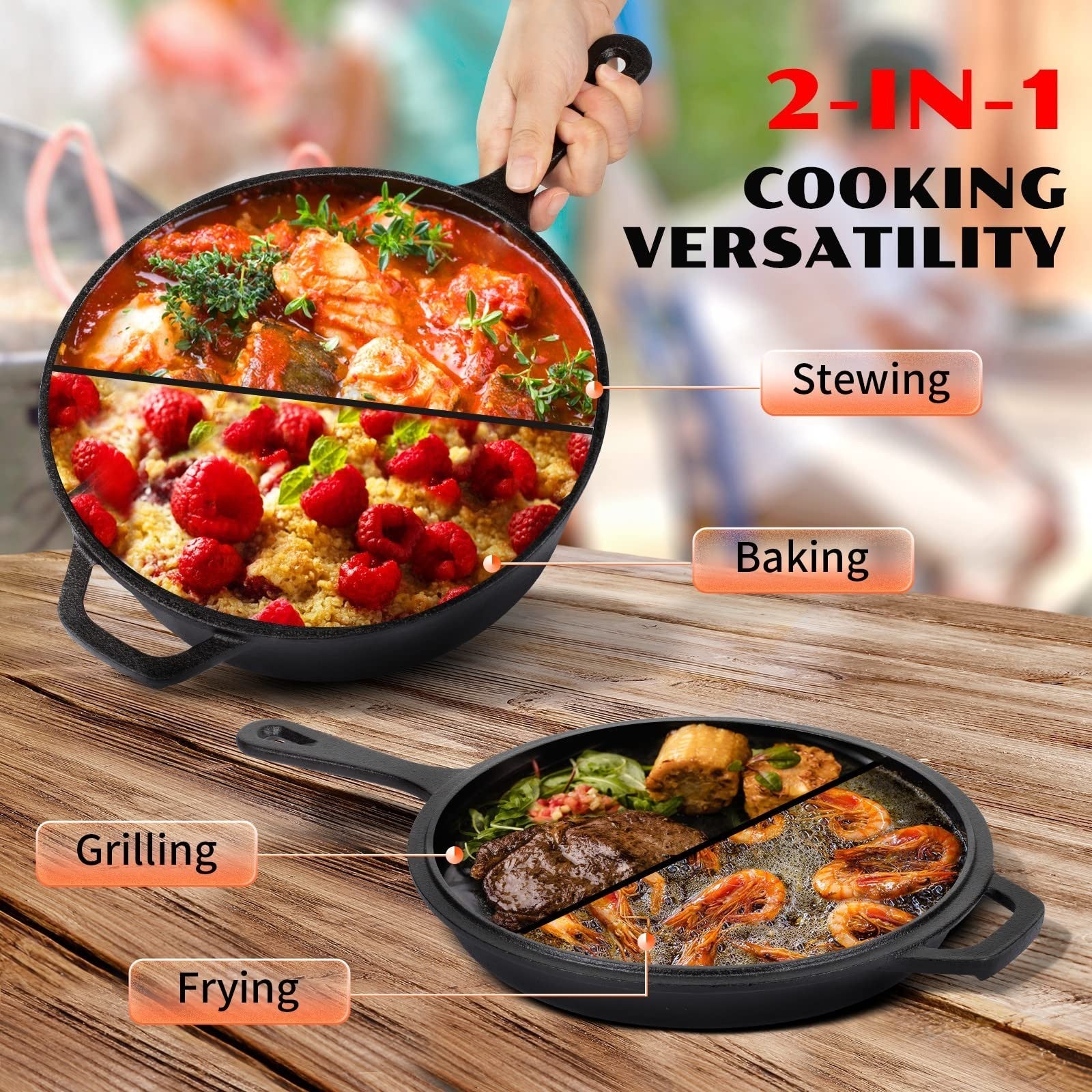 Pre-Seasoned Cast Iron Skillet & Dutch Oven Combo - 3.2QT Multi-Cooker Pot3