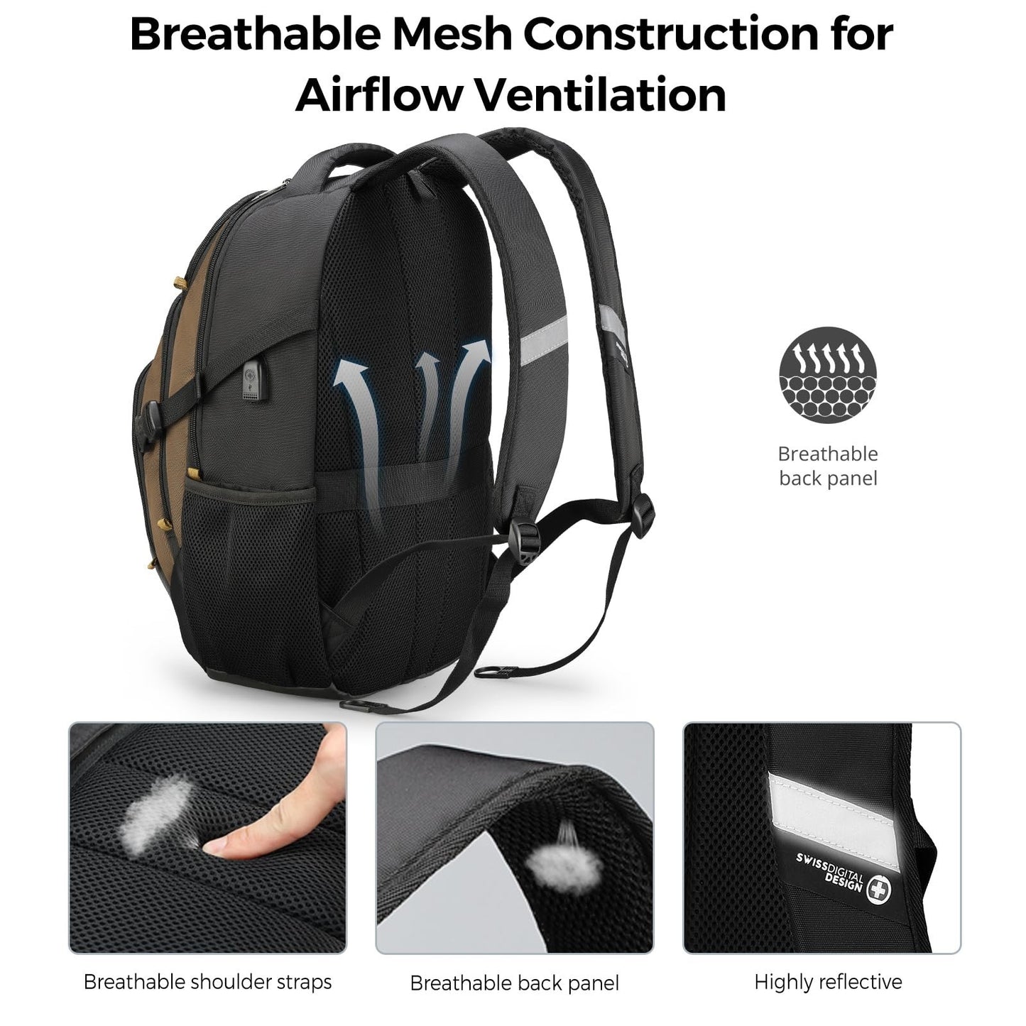 Stylish Laptop Backpack with USB Charging Port, Fits 15.6" Computer, 31L Travel5