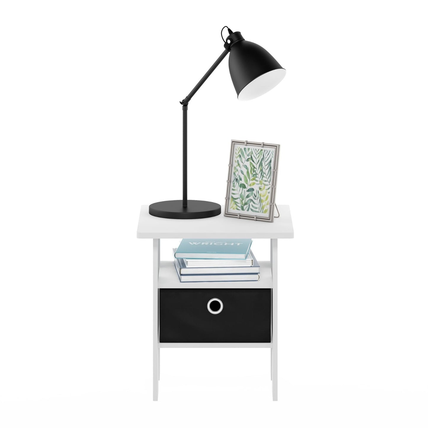 Stylish Side Table with Open Shelves & Storage Bin - Nightstand for Living Room/4