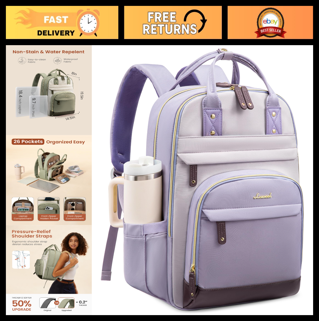 Stylish Laptop Backpack for Women   18.4" Travel Bag with Cup Holder, Cute Colle0