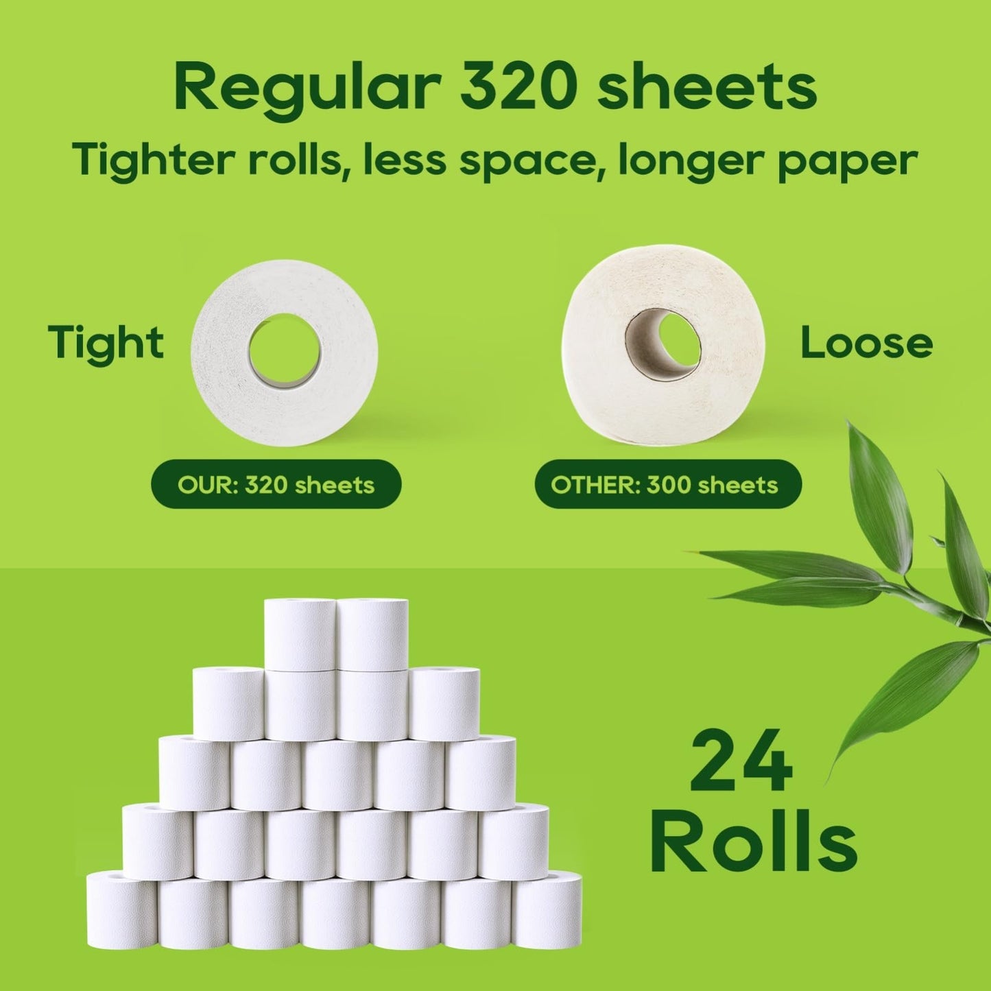 Eco Friendly Bamboo Toilet Paper   24 Double Rolls, 2 Ply, Soft & Absorbent, Sep4
