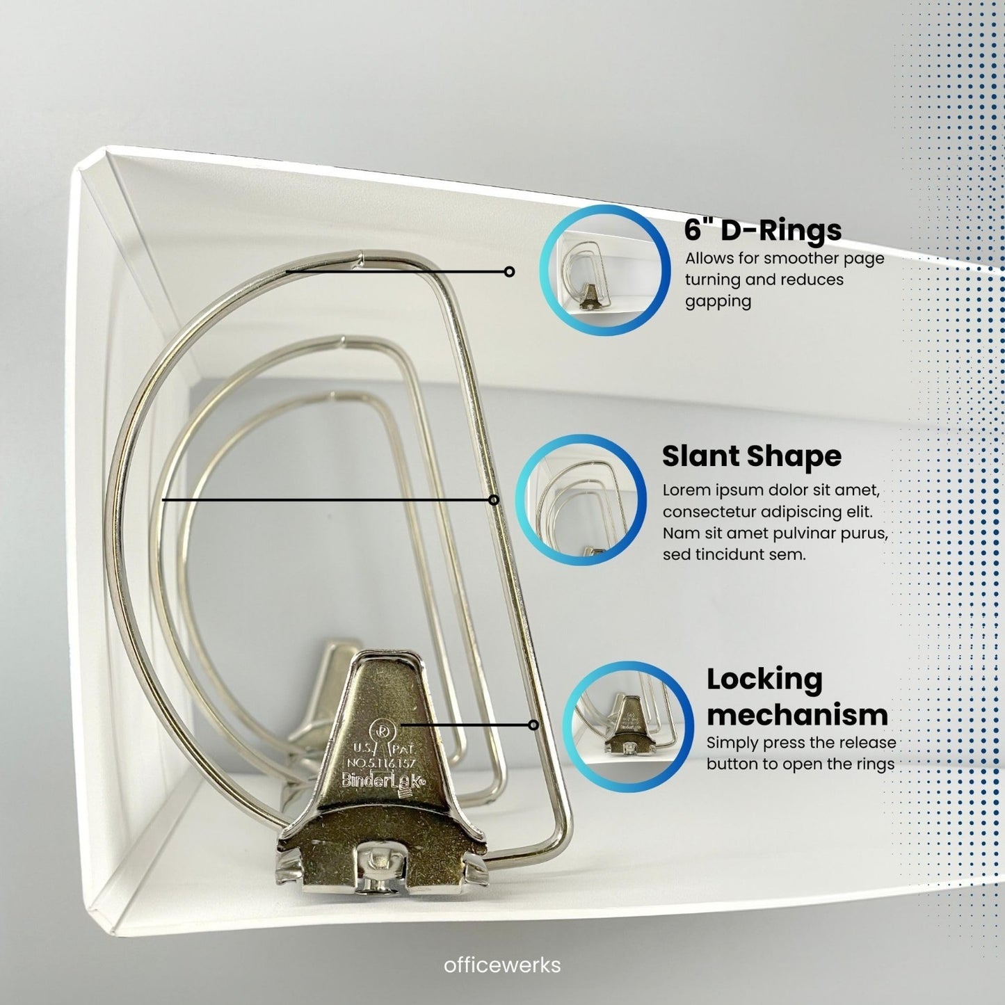 Heavy Duty 6" Locking Angle D-Ring Binder, 3 Rings, Spine Label Holder, 8.5"x11"3