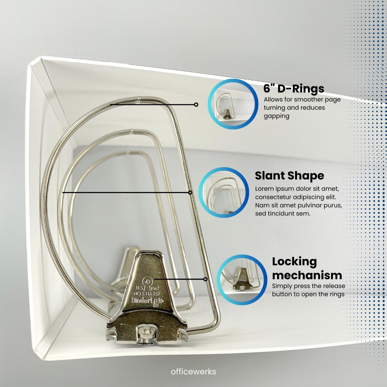 Heavy Duty 6" Locking Angle D-Ring Binder, 3 Rings, Spine Label Holder, 8.5"x11"3