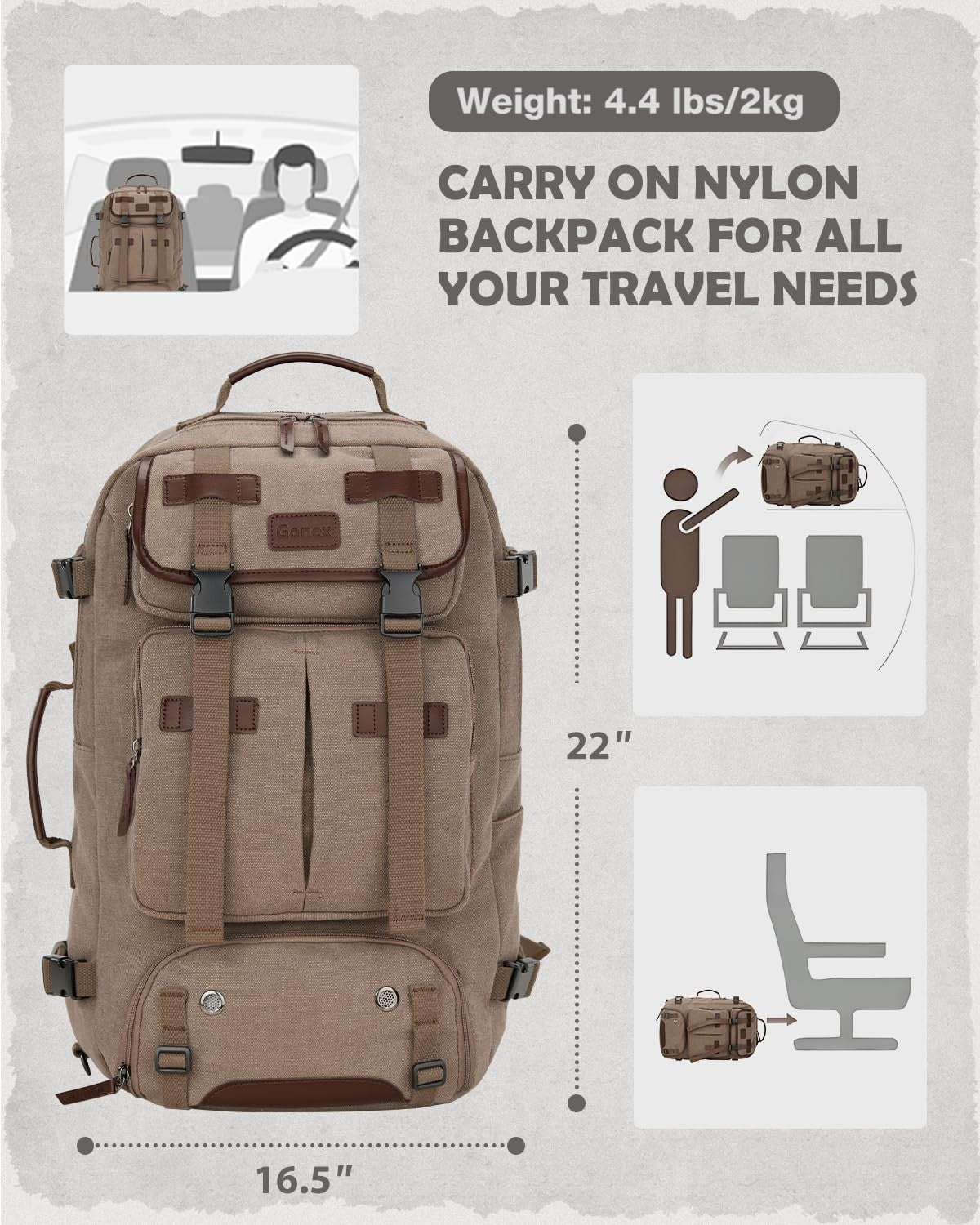 40L Convertible Laptop Backpack, Airline Approved, Travel Friendly, Coffee Brown2
