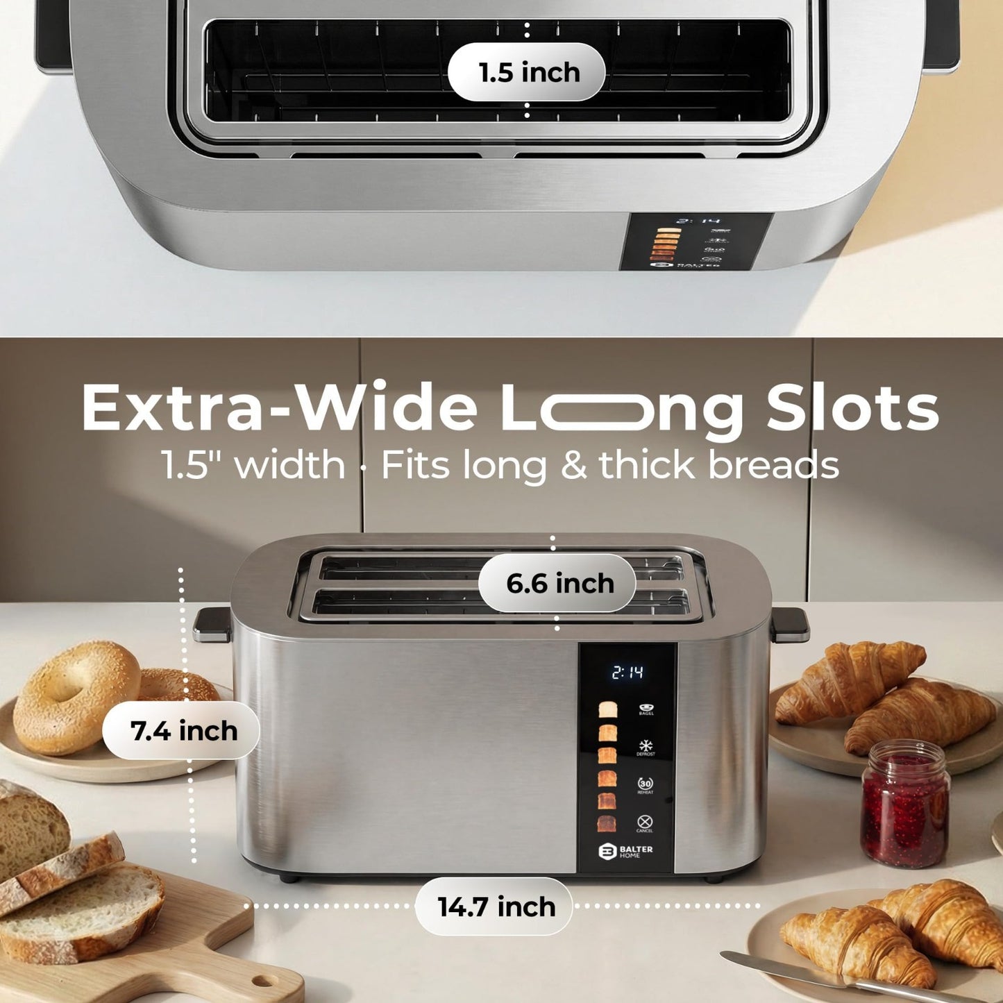 4 Slice Stainless Steel Toaster with Wide Slots, Bagel Function & Touch Screen4