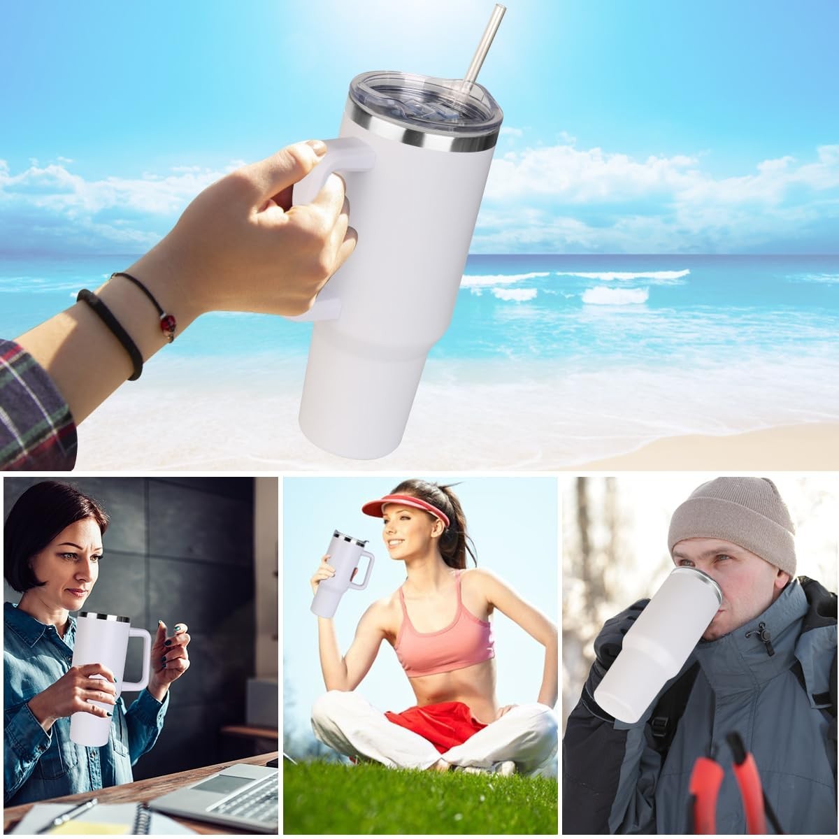40 oz Insulated Tumbler with Handle & Straw   Leak Proof, Dishwasher Safe Travel5