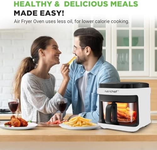 5.8Qt Air Fryer 8-in-1 w/ Transparent Bowl Precise Temp Control White1