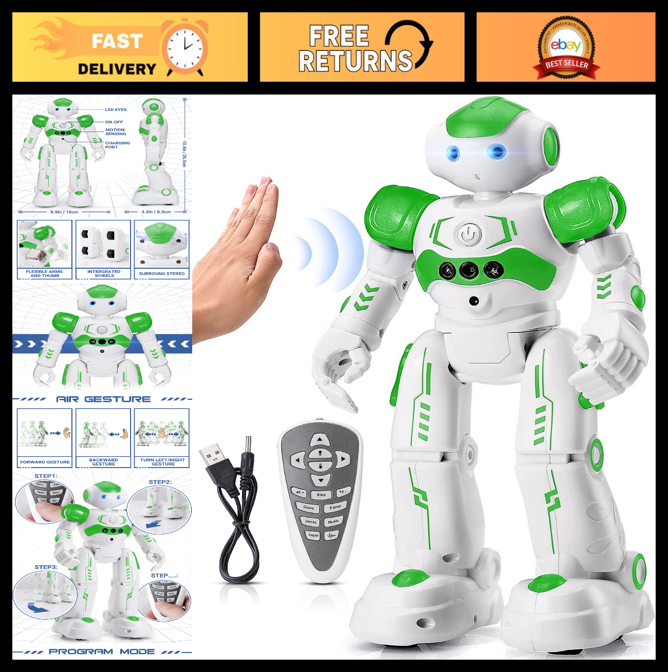 Remote Control Gesture Sensing Robot Toy for Kids Age 4 8   Birthday Gift (Green0