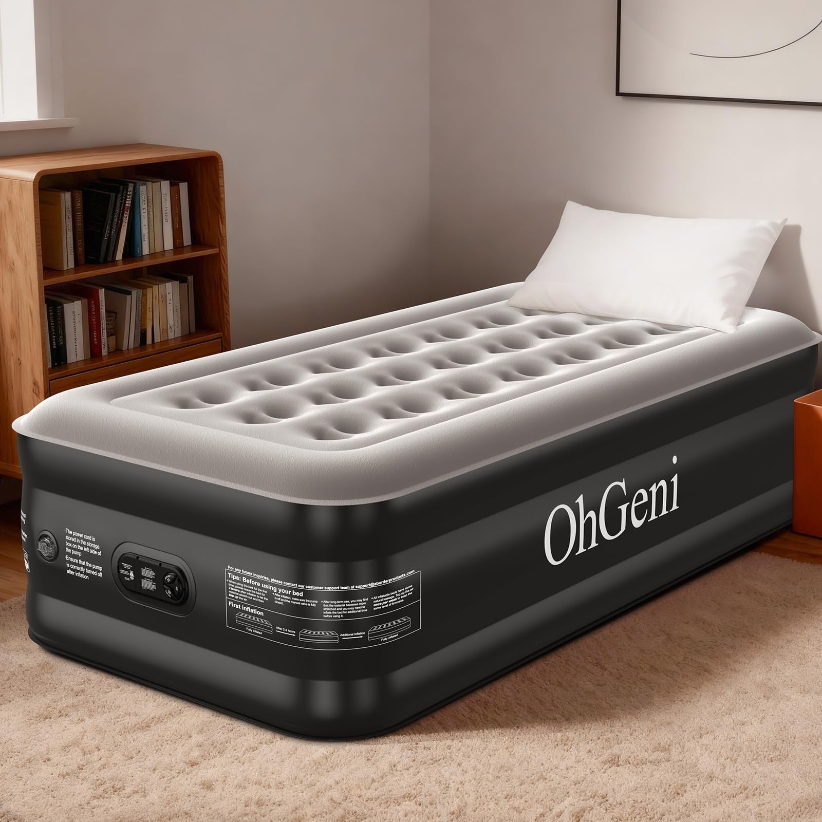 20" Raised Twin Air Mattress with Built in Pump, Inflatable Bed, 500lb Capacity,1