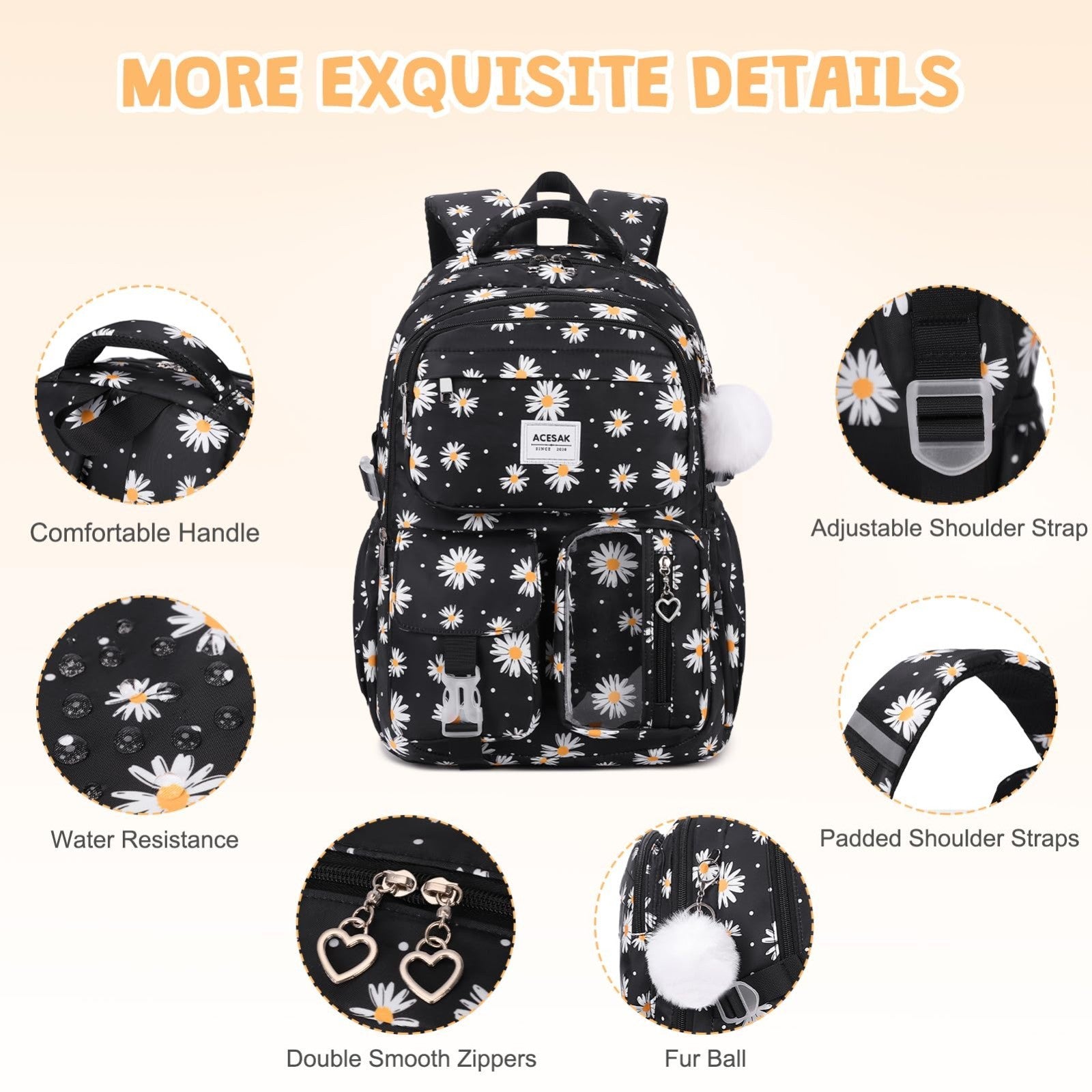 Stylish Girls Backpack with Lunch Bag & Pencil Pouch   Teen Kids Laptop Bookbag4