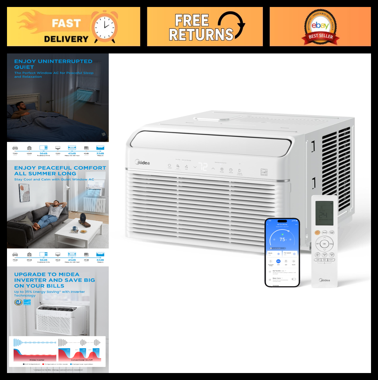 12,000 BTU Window Air Conditioner with Heat & Dehumidifier, Smart Control, Energ0