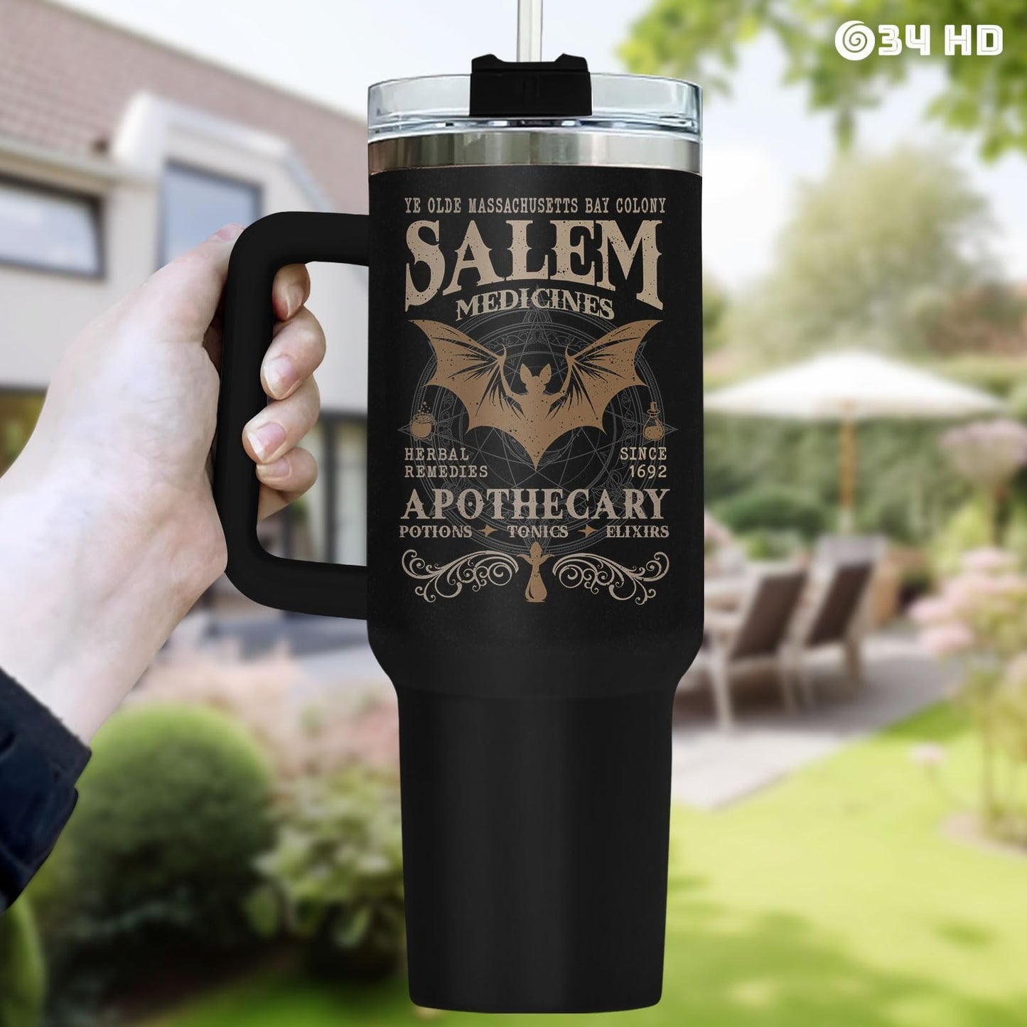 Gothic Insulated Travel Mug 40oz with Handle & Straw   Witch Themed Coffee Tumbl6