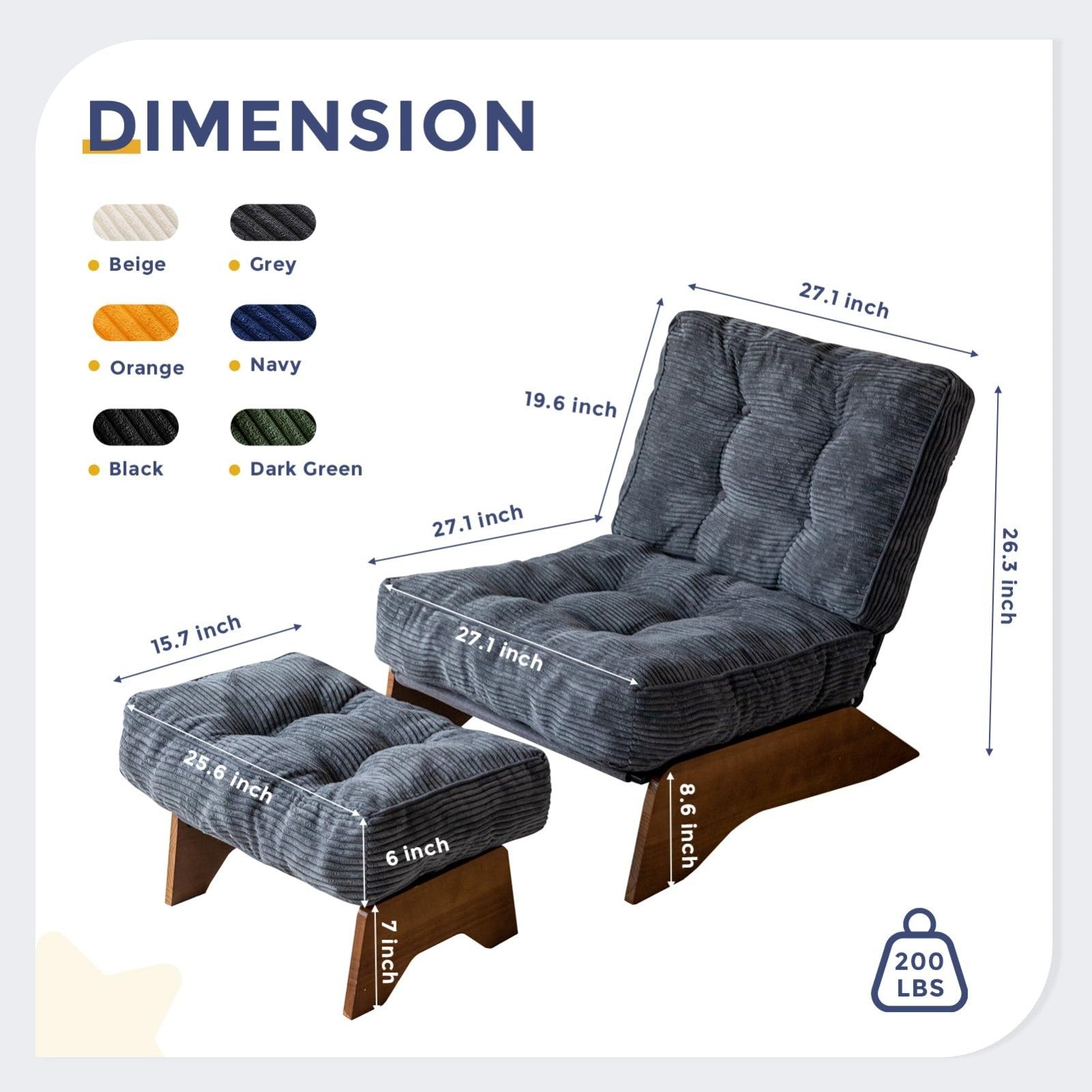 Cozy Modern Accent Chair with Ottoman, Adjustable Backrest, Tufted Upholstered L1