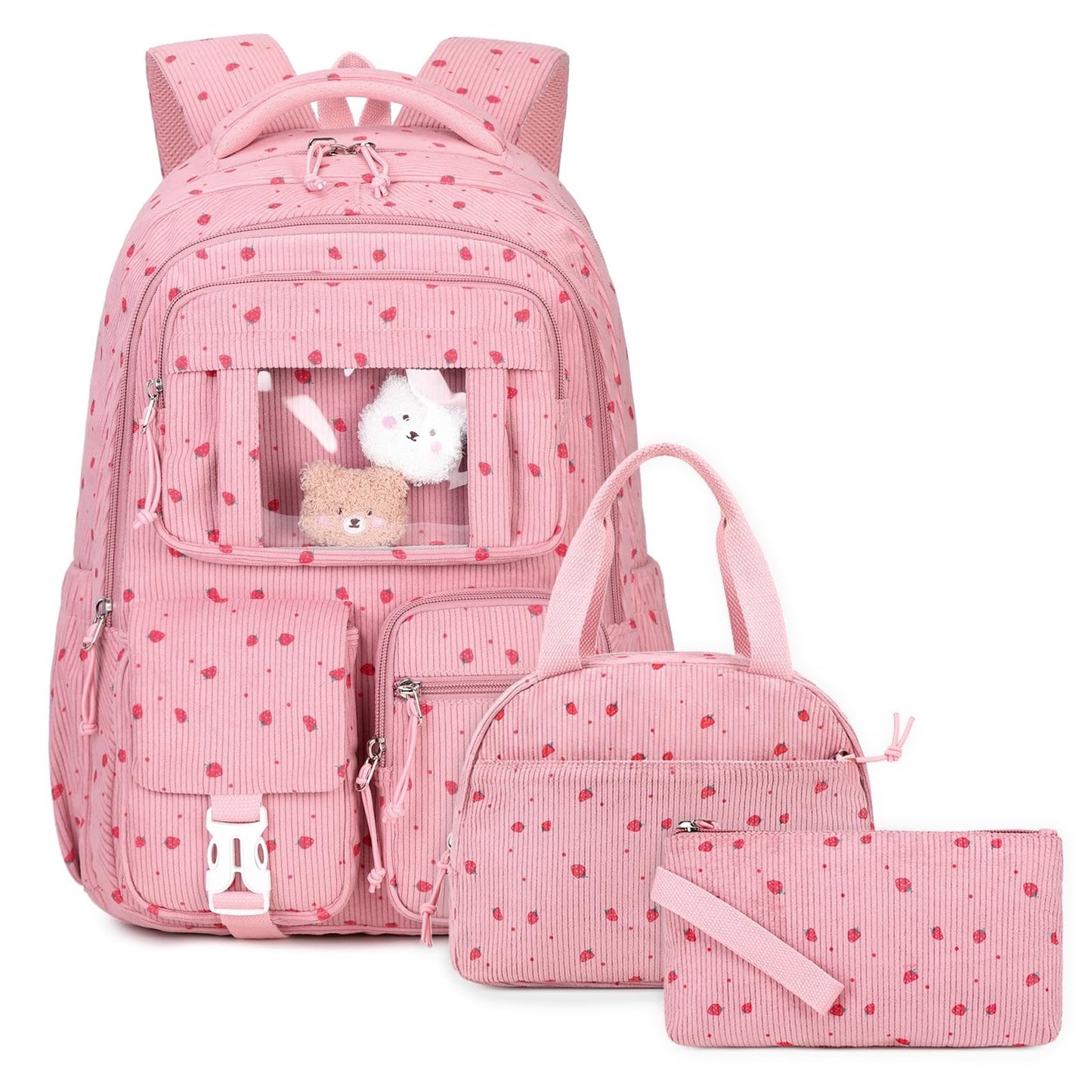 Cute Kawaii Corduroy Backpack Set for Girls - 3PCS School Bag, Lunch Box & Penci1