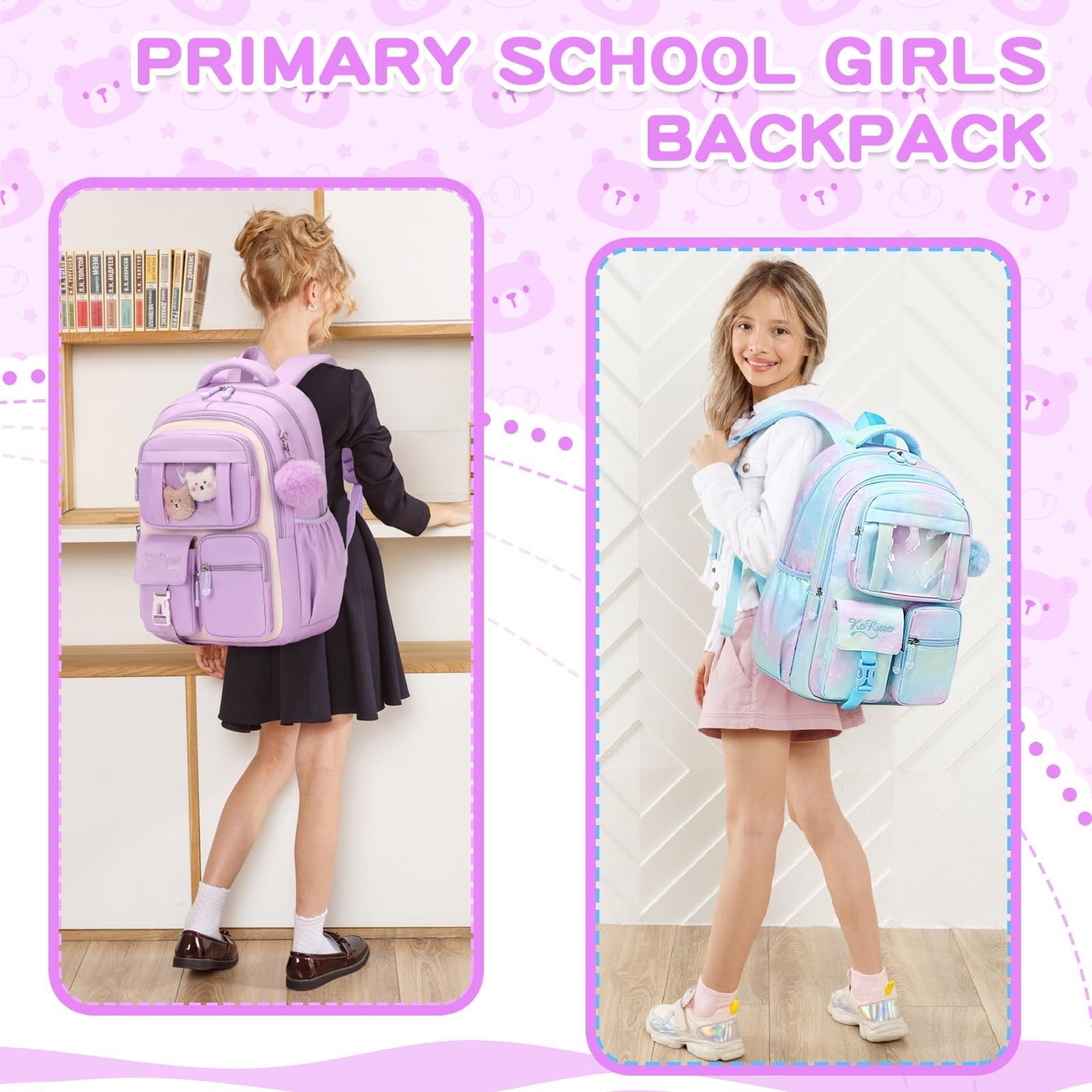 Kawaii Girls Backpack - Cute School Bag for Middle & Elementary Students, Purple5