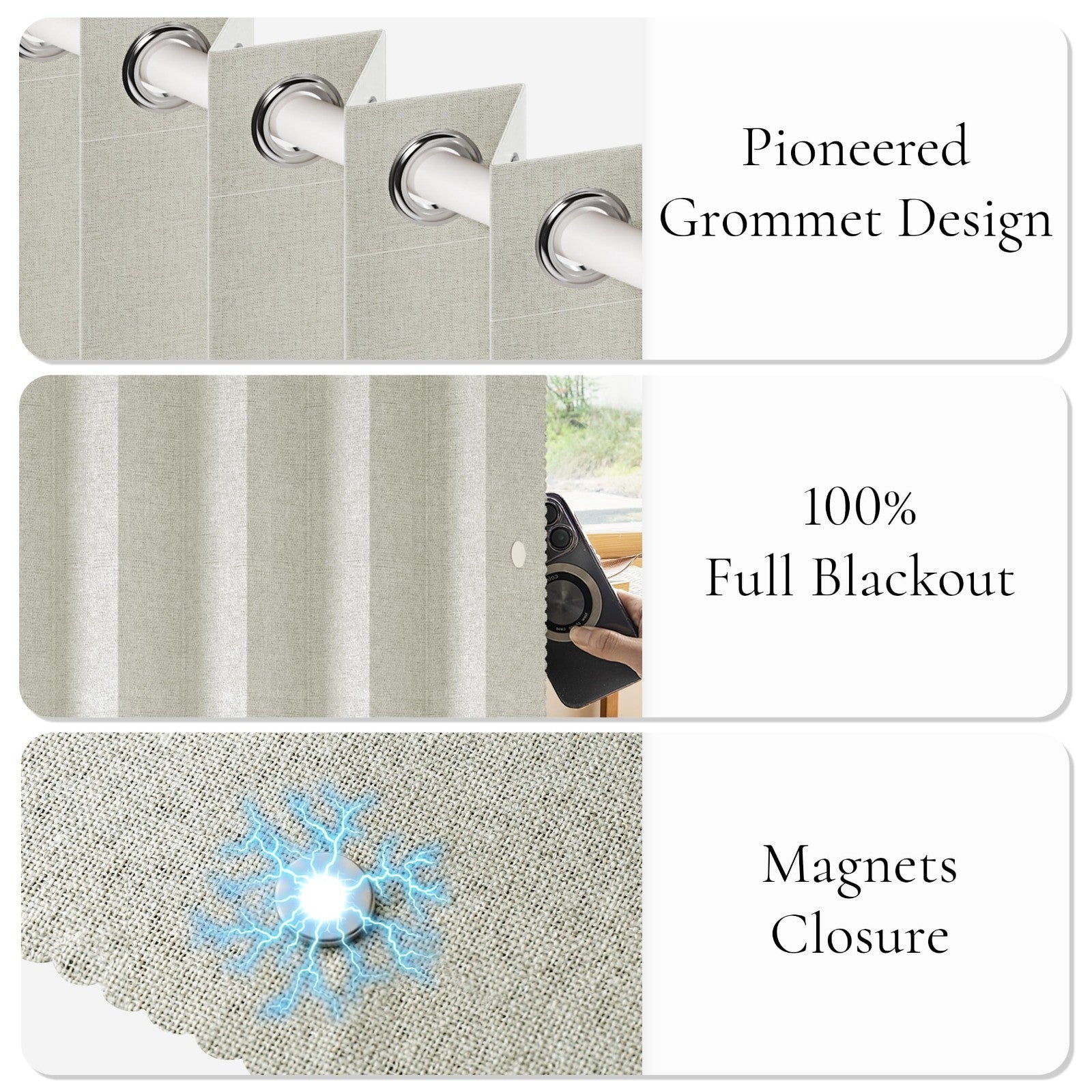 Thermal Insulated Blackout Pleated Curtains with Magnetic Closure, 1 Panel, 45x96
