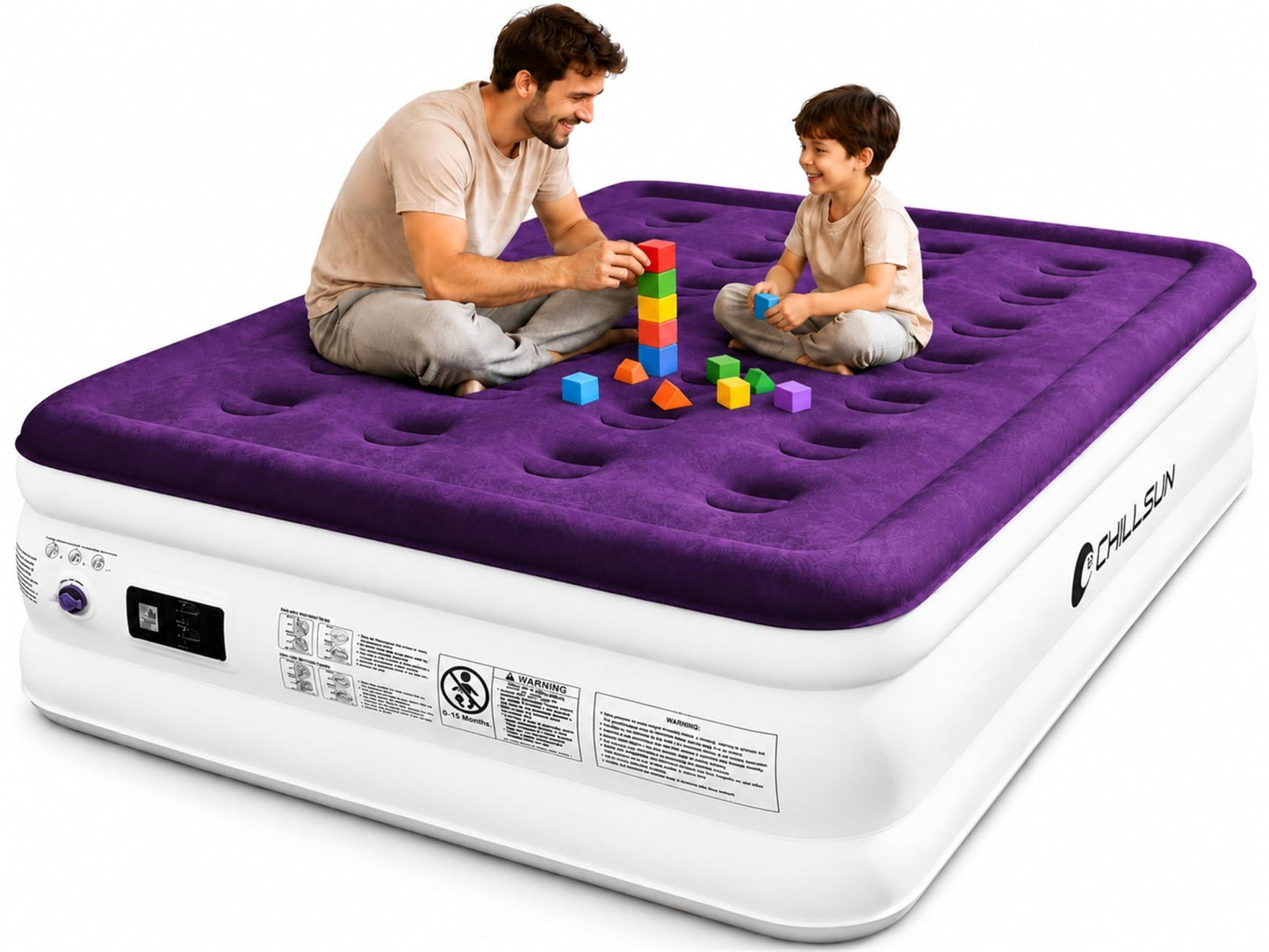 18" Raised Full Air Mattress with Built in Pump, Flocked Top Inflatable Bed for1