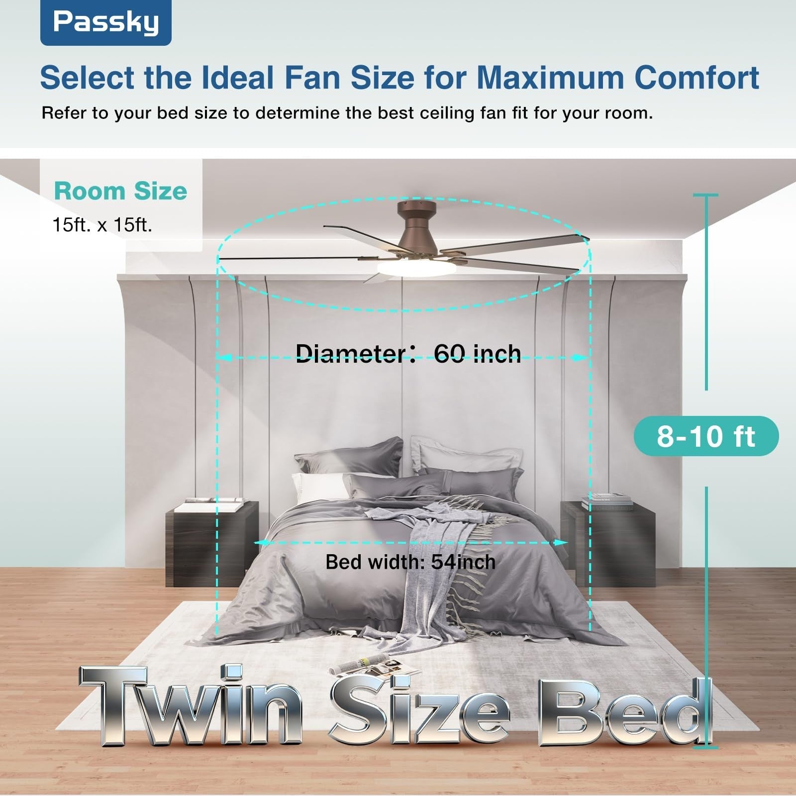 60" Brown Low Profile Ceiling Fan with Lights & Remote | Dimmable, Quiet DC Moto7