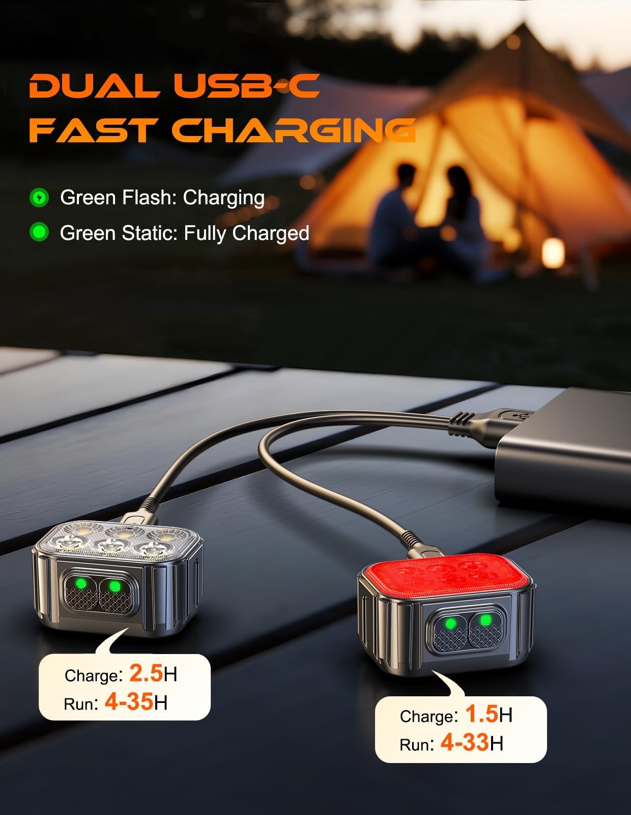Super Bright Rechargeable Bike Lights Set   Waterproof, Multiple Modes, Long Bat4
