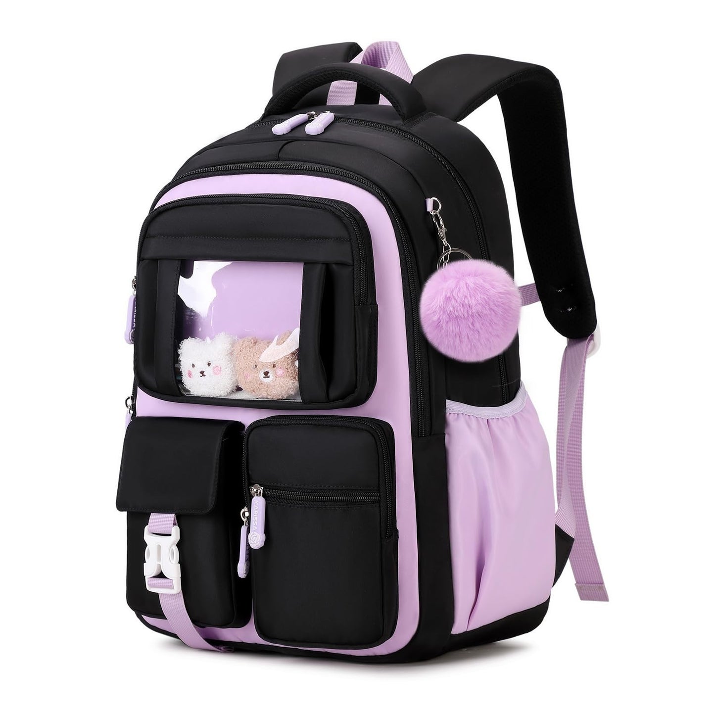 Kawaii Girls School Backpack - Cute Black & Purple Book Bag for Middle & Element1