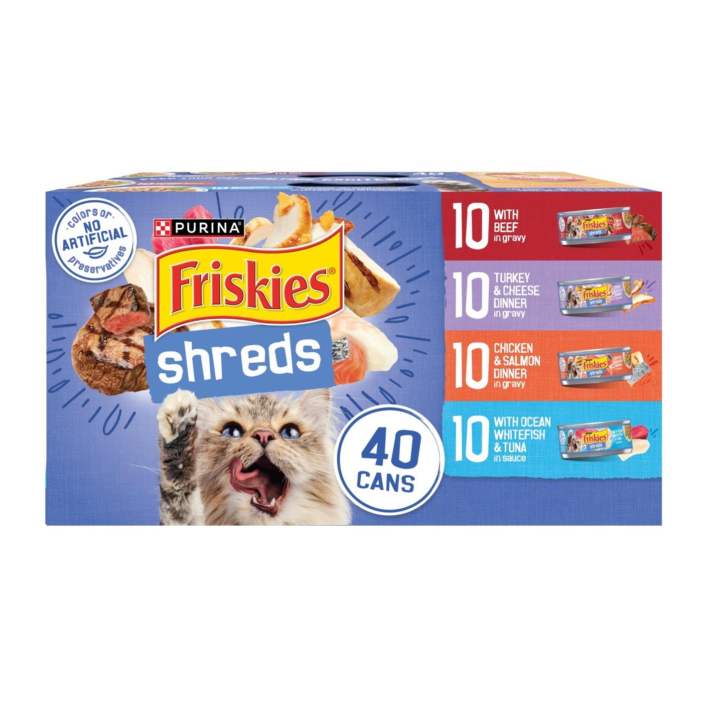 Variety Pack Wet Cat Food, Shredded Meat, 40 Cans, 5.5 oz   Tasty & Nutritious0