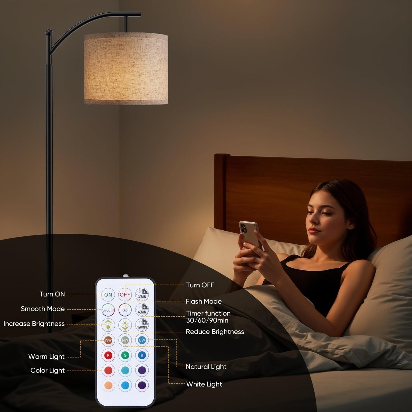 Dimmable RGB Battery Operated Floor Lamp with Remote Control   Cordless Tall Lam5