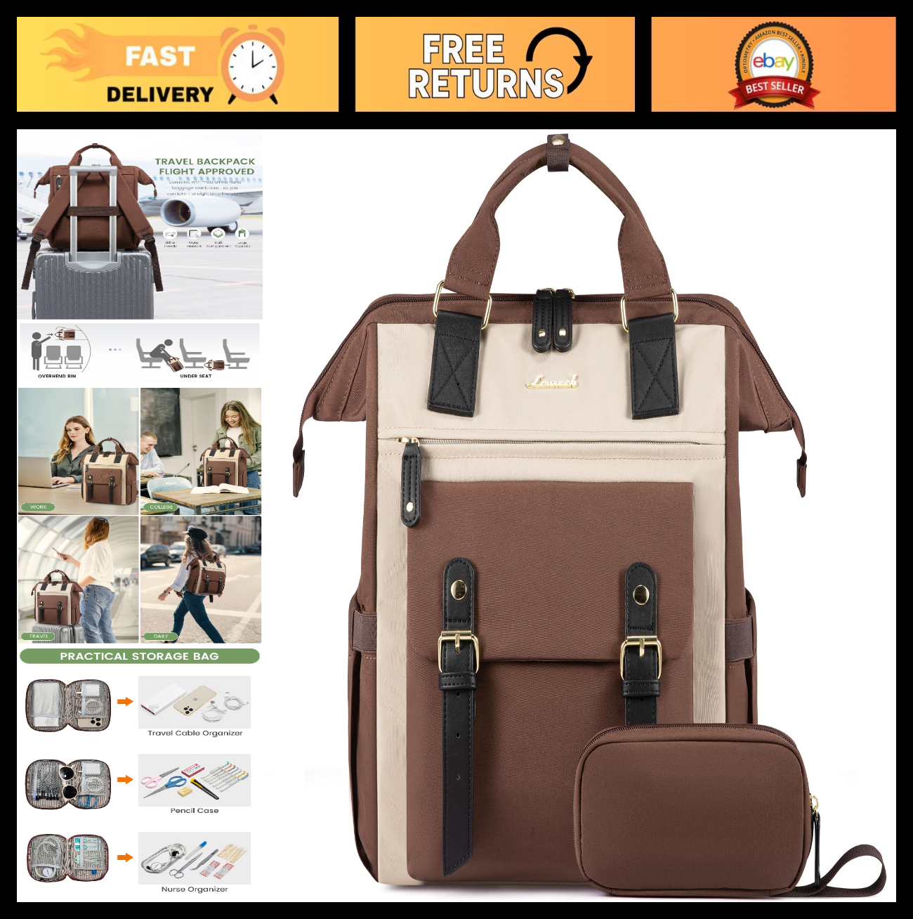 Stylish Women's Laptop Backpack for Work & Travel, 15.6" Casual Daypack, Commute0