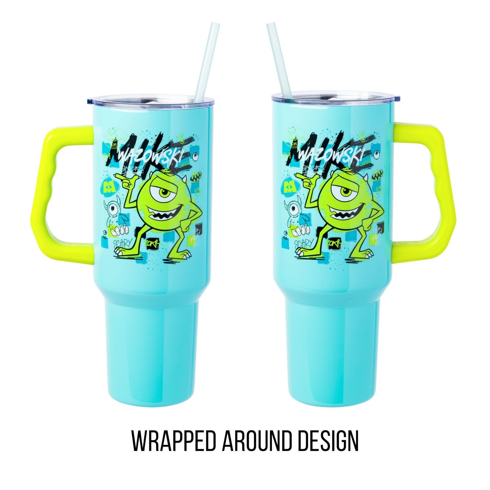 40oz Double Walled Stainless Steel Tumbler with Handle   Mike Wazowski Design, F5