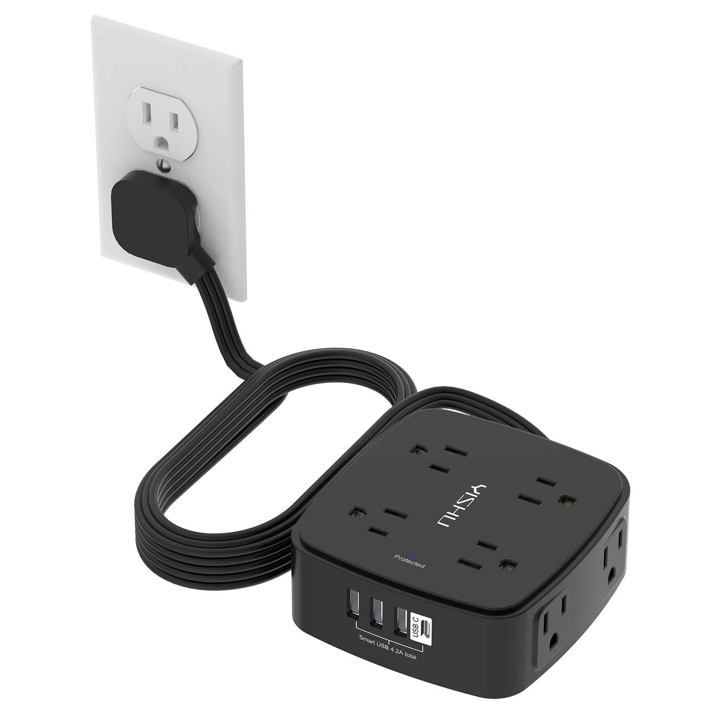 10 Ft Surge Protector Power Strip, 8 Outlets & 4 USB Ports, Flat Extension Cord,1