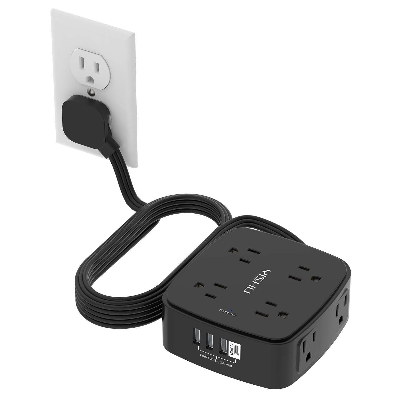10 Ft Surge Protector Power Strip, 8 Outlets & 4 USB Ports, Flat Extension Cord,1