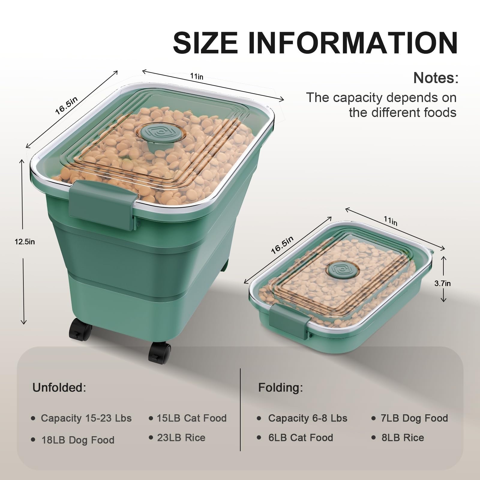 Collapsible Dog Food Storage Container, 15 23 Lbs, Airtight, Wheels & Scoop, Tra2