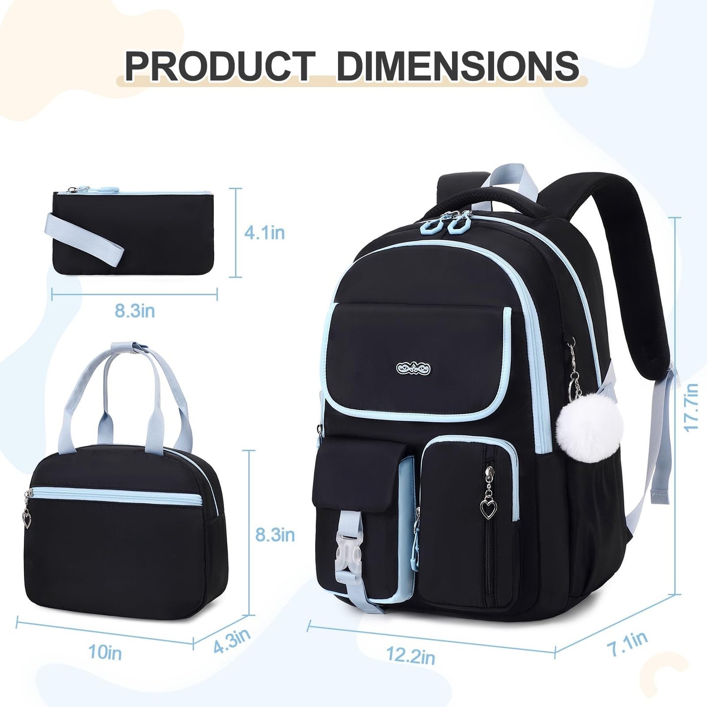 3PCS Girls School Backpack Set with Lunch Box & Pencil Pouch   Stylish & Durable2