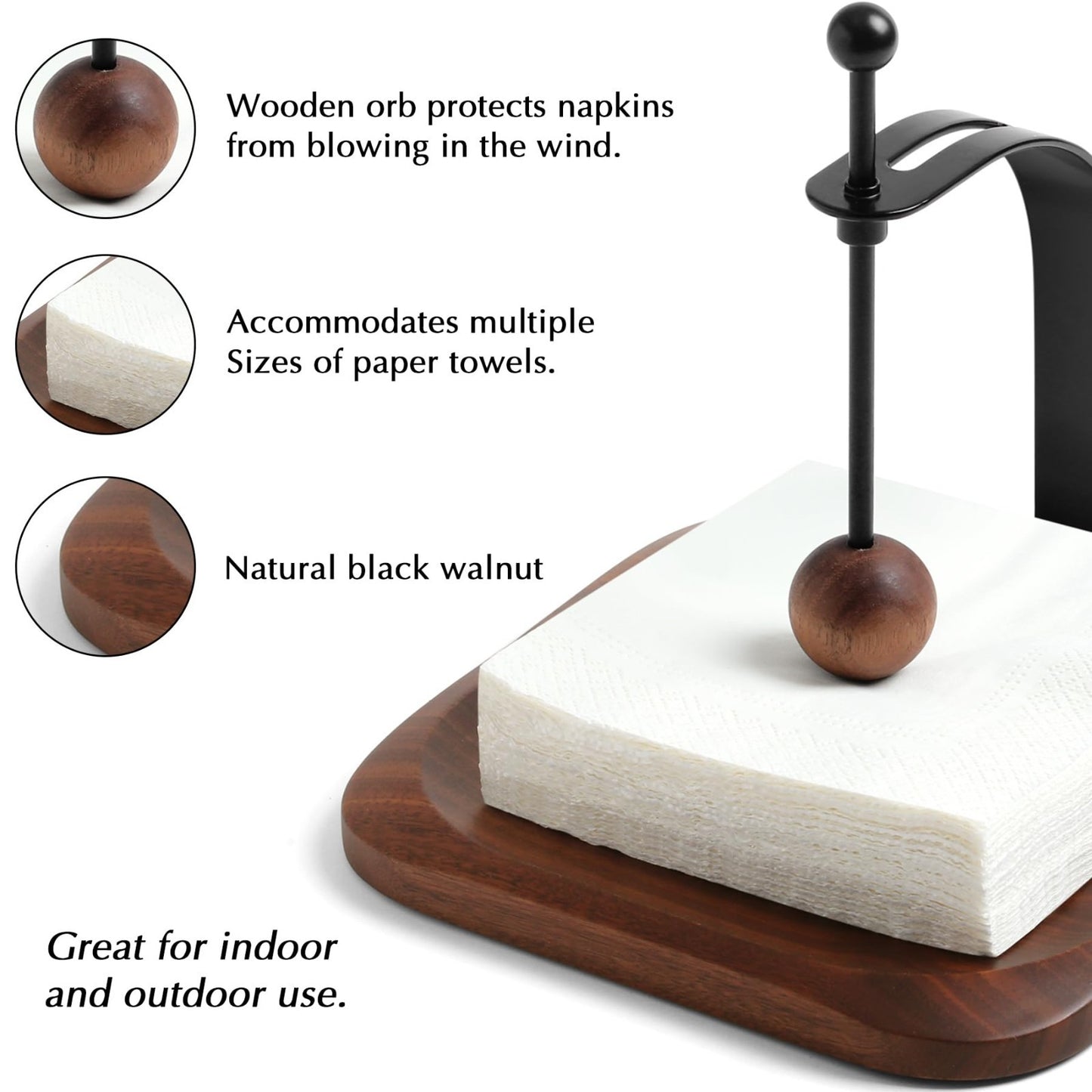 Wood Napkin Holder for Table - Stylish Cocktail & Paper Napkin Organizer for Hom6