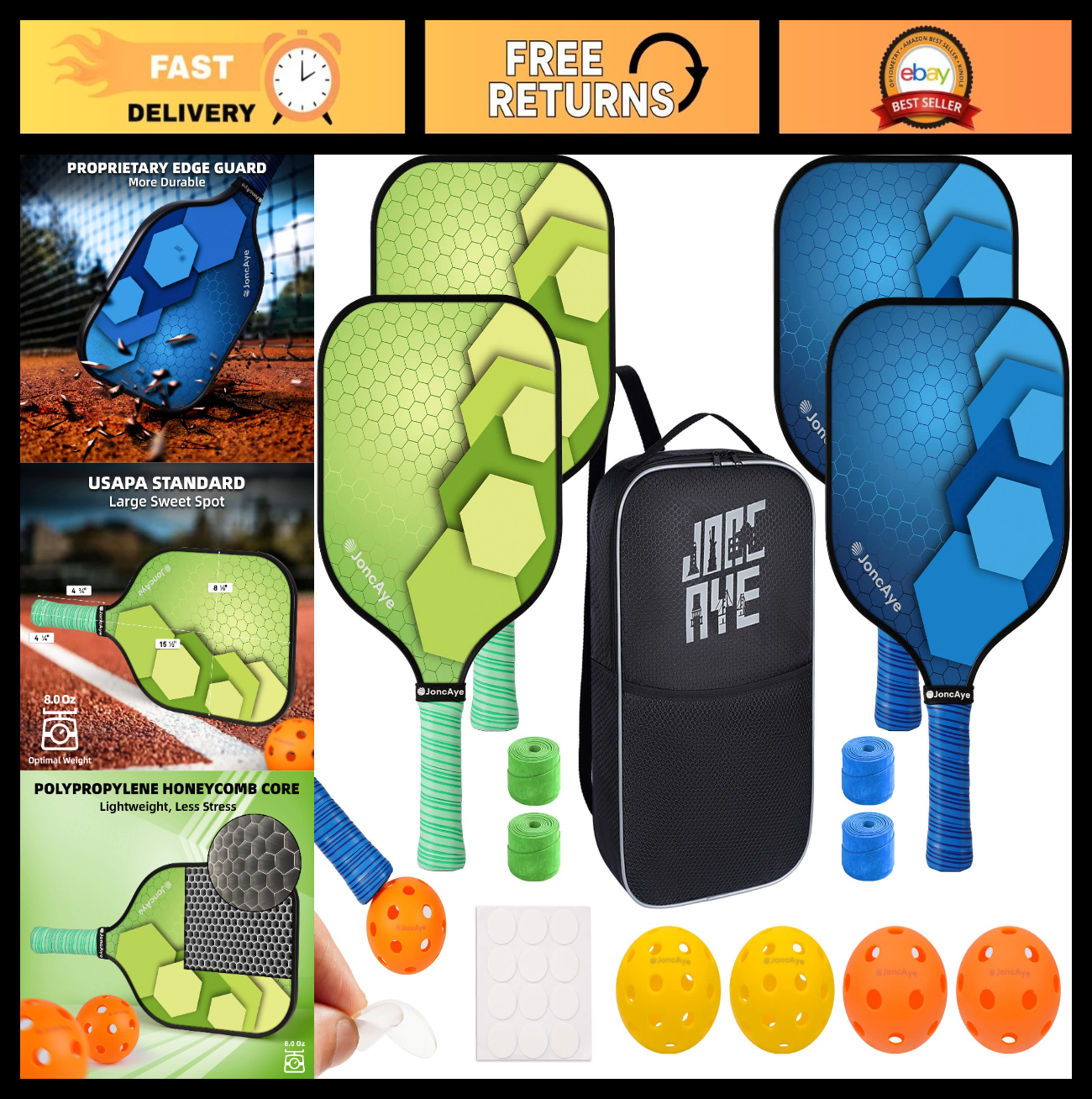Pickleball Paddle Set of 4 or 2 - USAPA Approved Lightweight Rackets & Balls for0