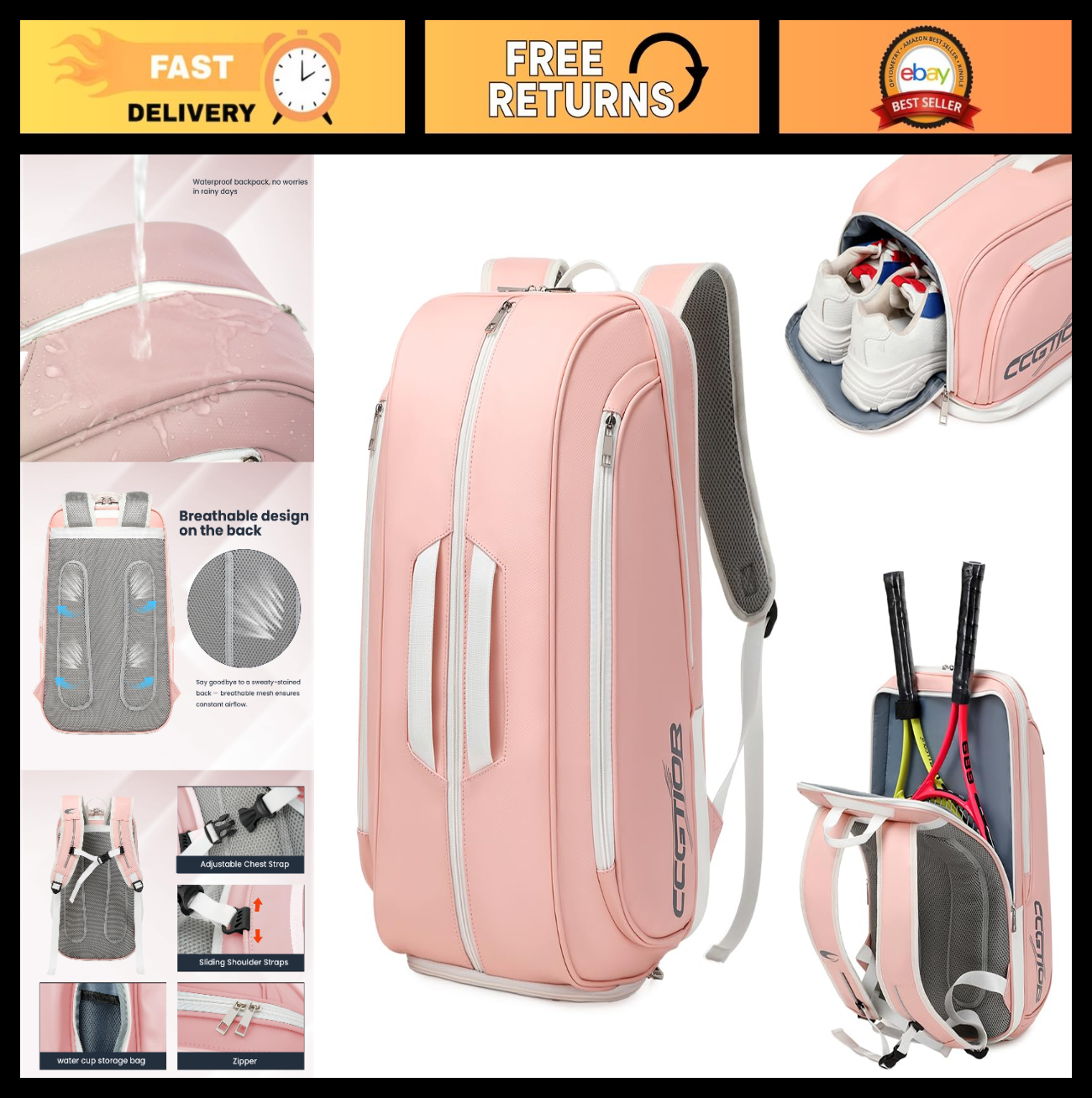 Multi-Functional Tennis & Pickleball Backpack with Shoe Compartment & Laptop Sle0