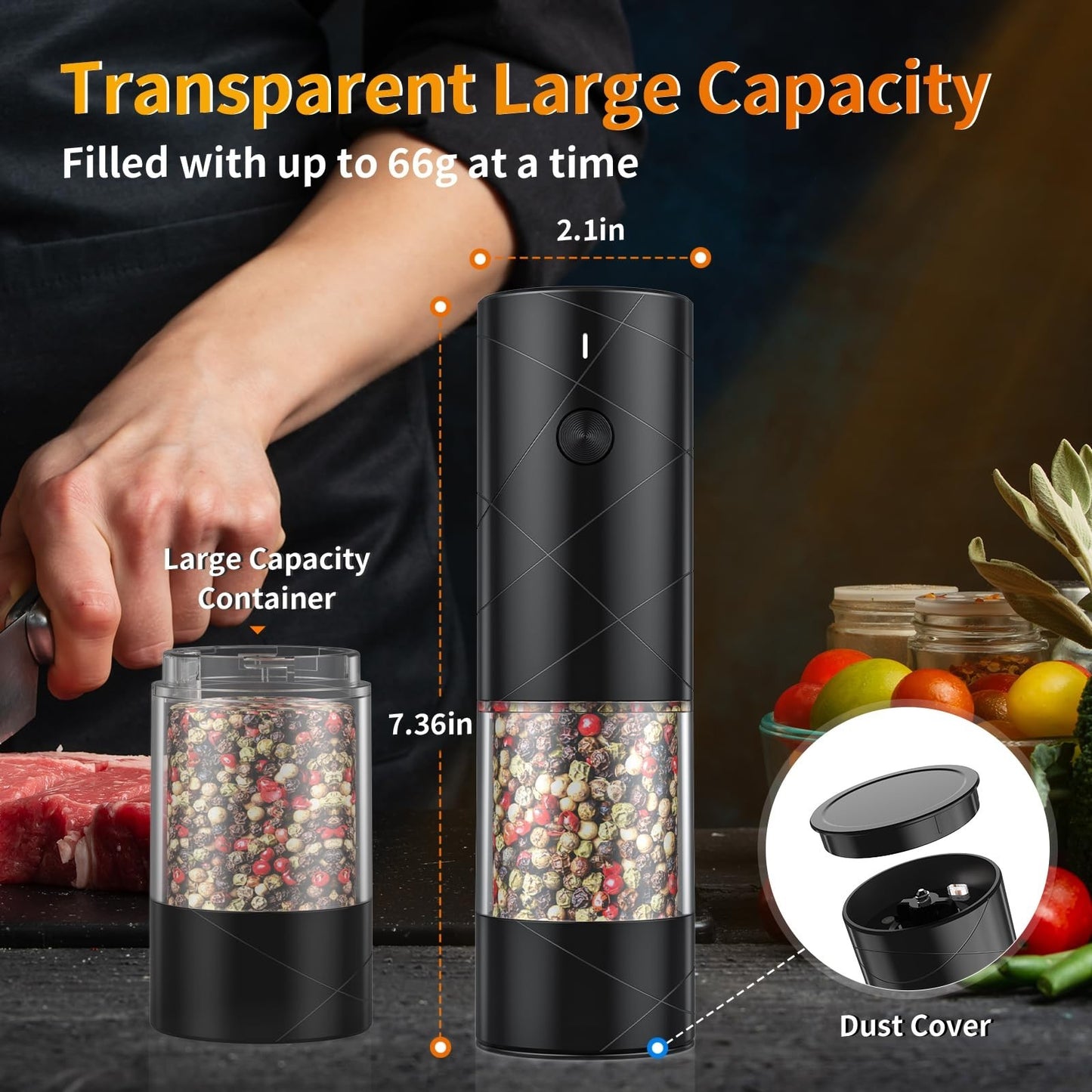 Rechargeable Electric Salt & Pepper Grinder Set   Adjustable Coarseness, LED Lig1