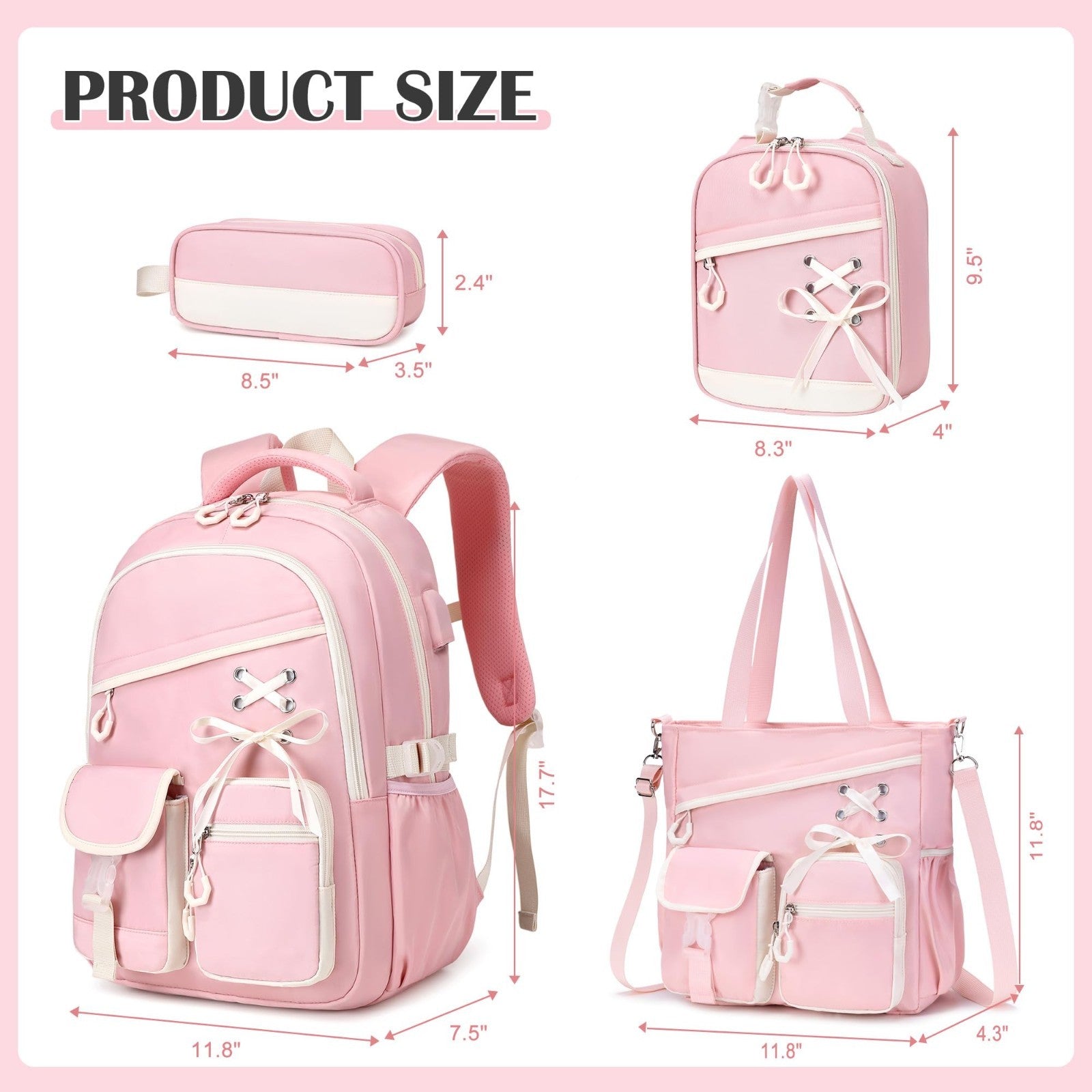 4PCS Girls Backpacks Set   Tote Bag, Lunch Bag & Pencil Pouch   Stylish & Functi2