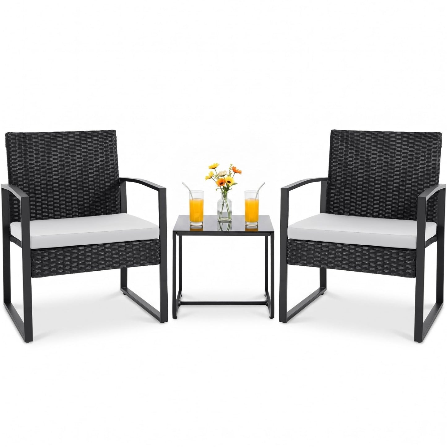 3 Piece Outdoor Wicker Patio Furniture Set | Modern Rattan Bistro Chairs & Table1