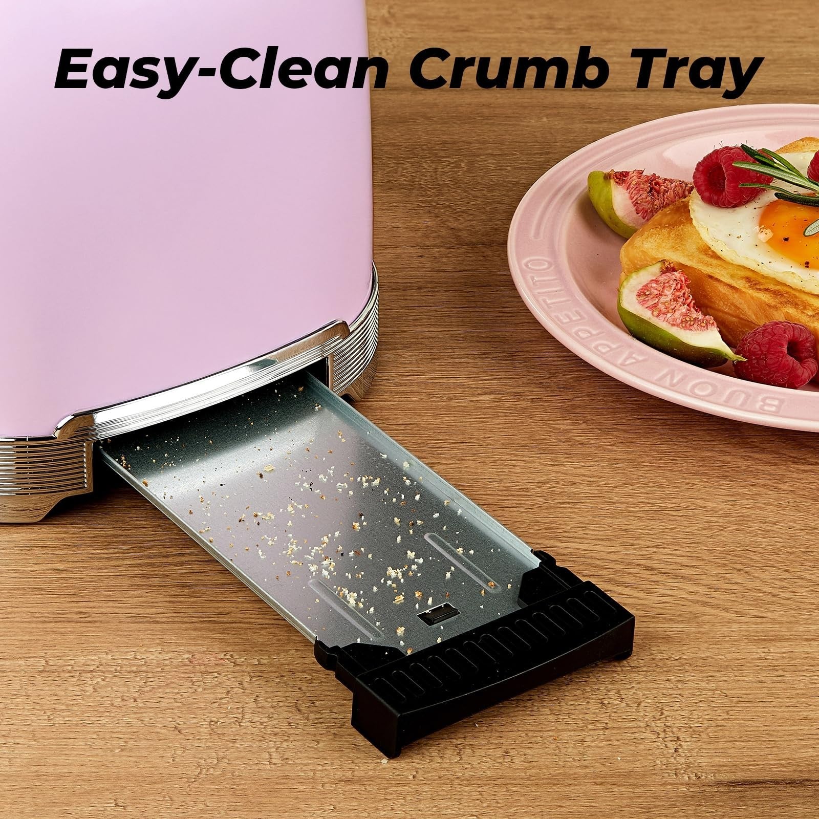 Retro 2 Slice Stainless Steel Toaster in Pastel Pink   Stylish Kitchen Appliance6