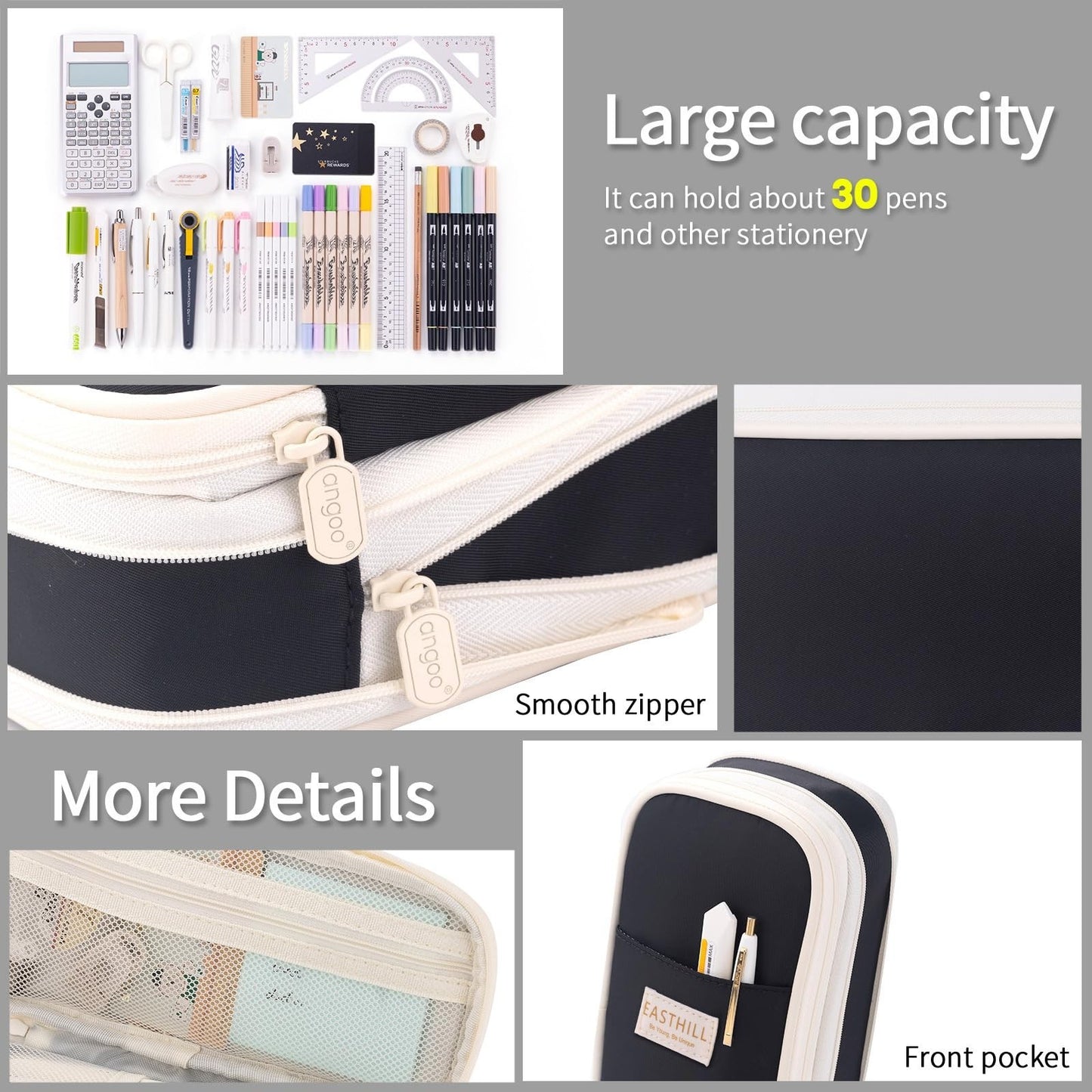 Large Capacity Pencil Case   Stylish Pen Pouch for School & Office Supplies   Bl4
