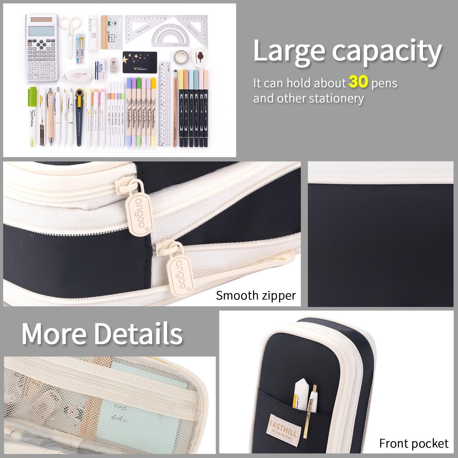 Large Capacity Pencil Case   Stylish Pen Pouch for School & Office Supplies   Bl4