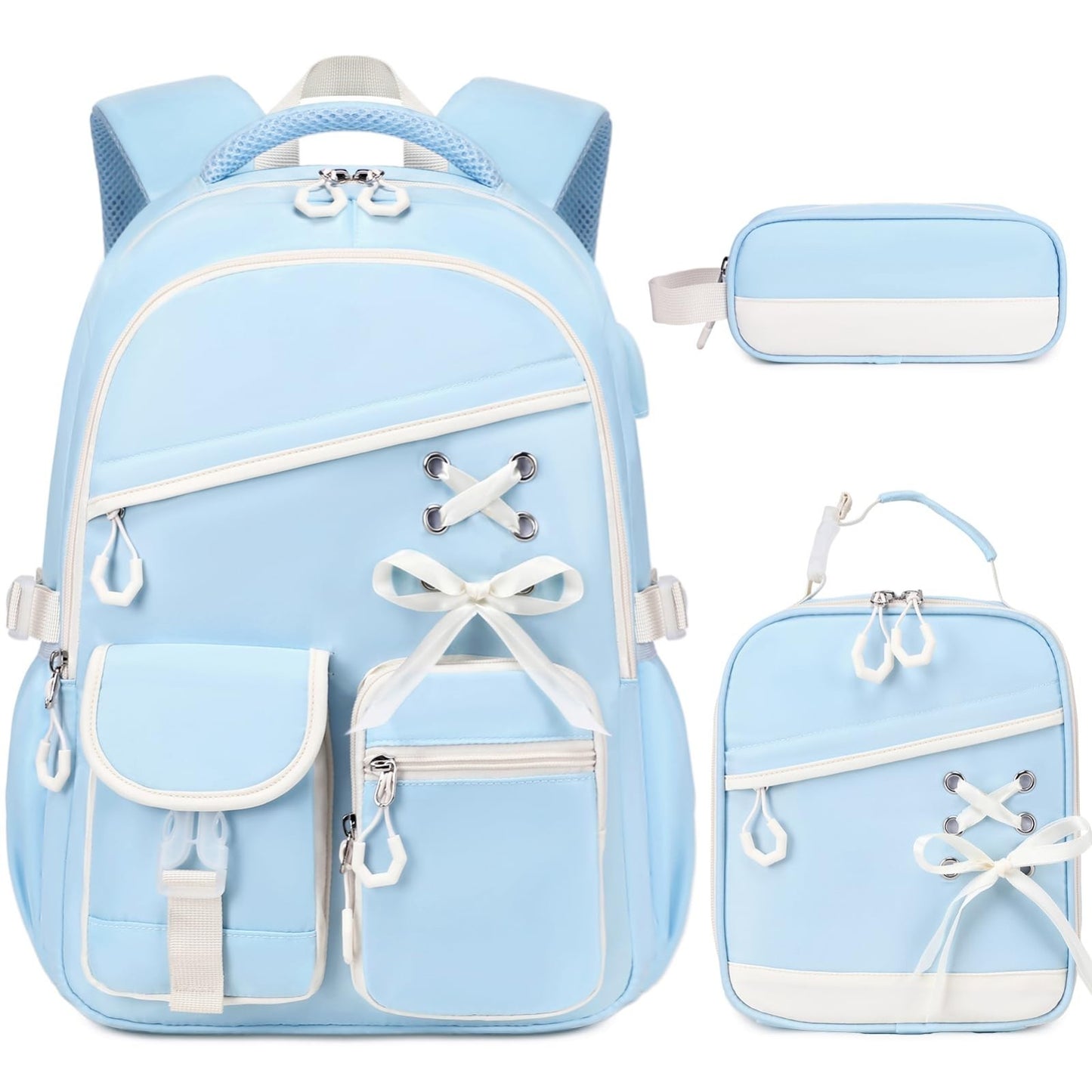 3PCS Girls School Backpack Set with Lunch Box & Pencil Pouch   Stylish & Durable1