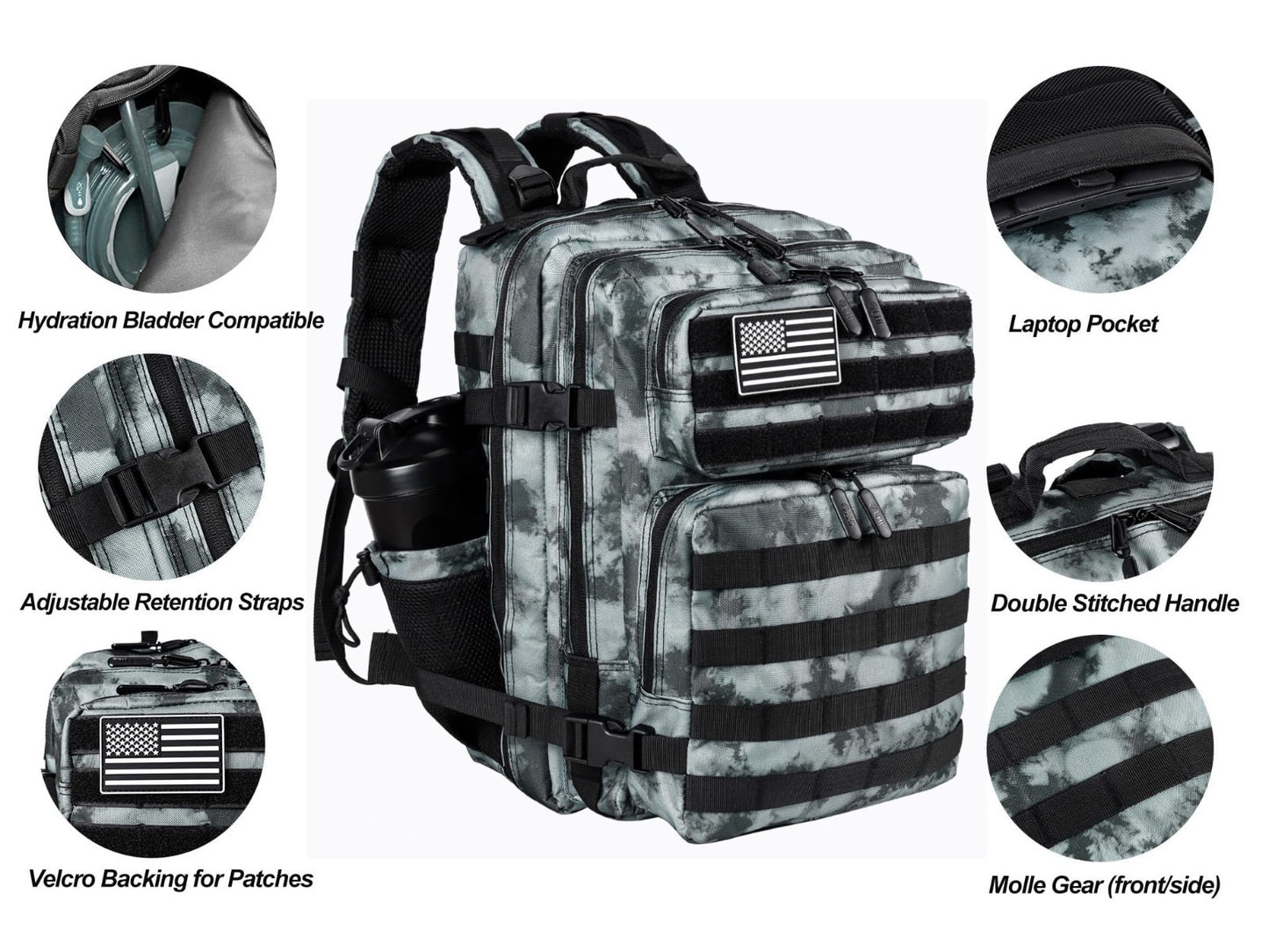 Tactical Military Backpack 25L/35L Army Assault Pack Rucksack with Bottle Holder3