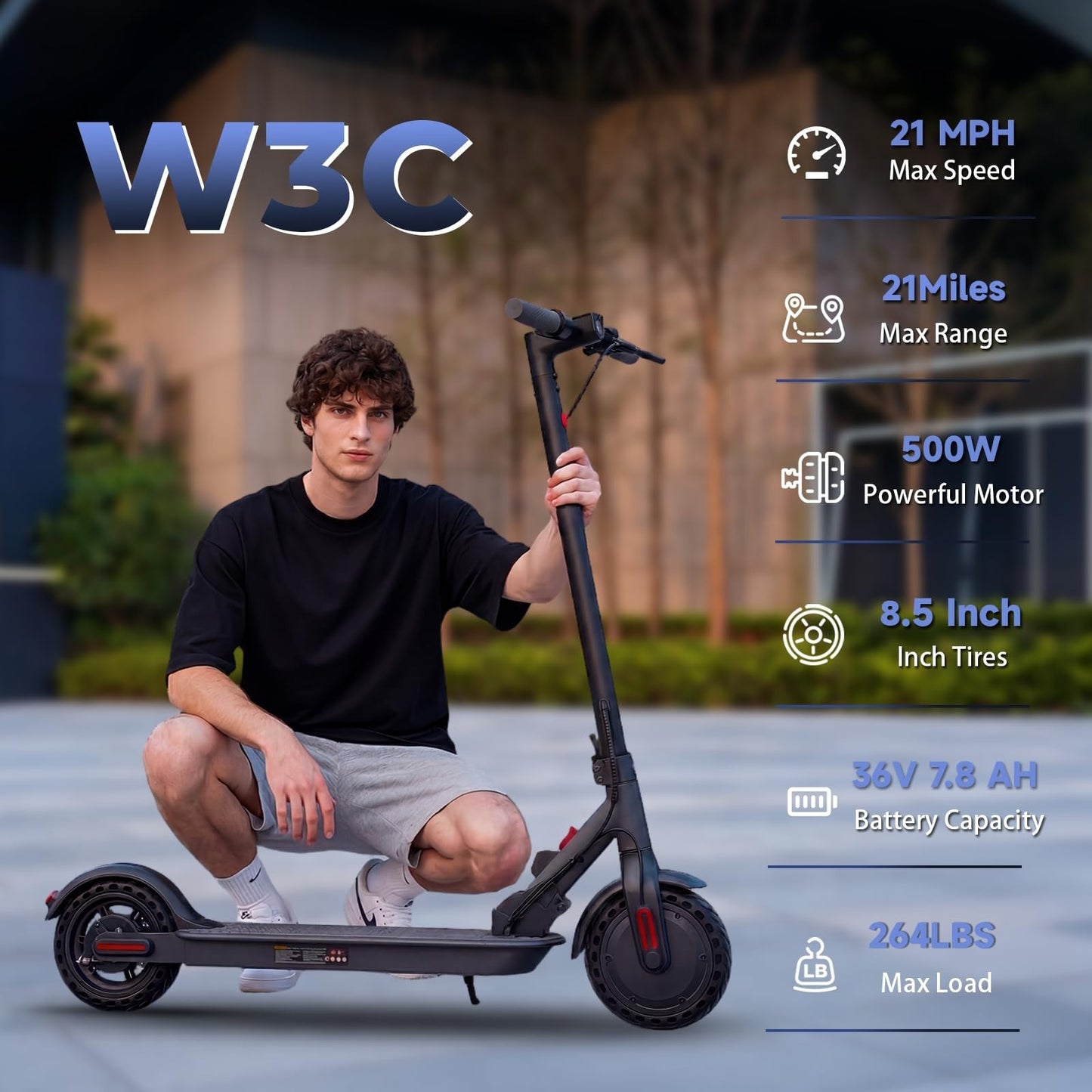 High-Power Electric Scooter for Adults & Teens, 1200W/1000W/500W Motor, 10''/8.52