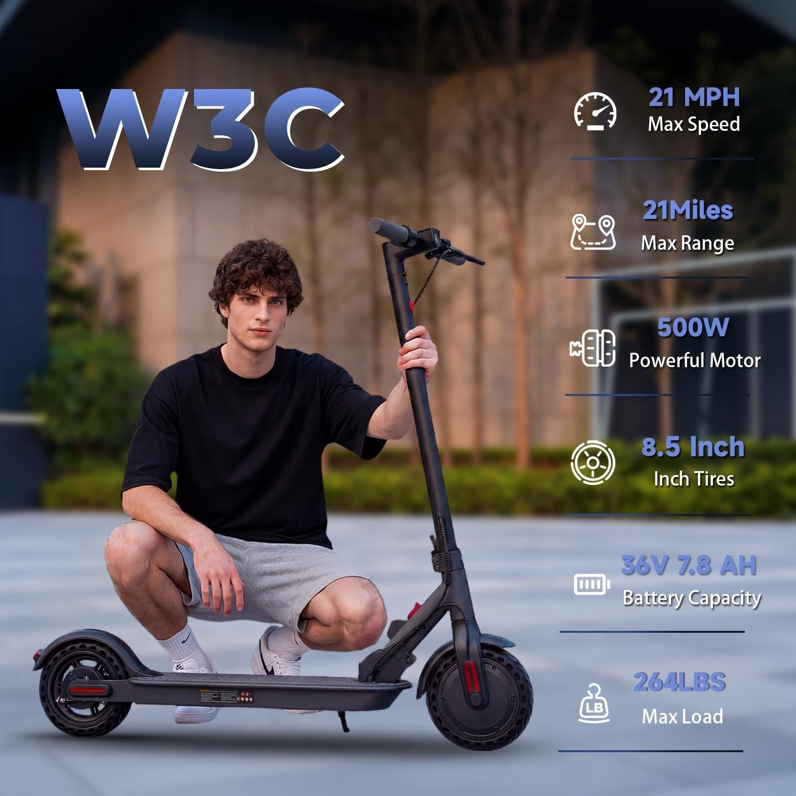 High-Power Electric Scooter for Adults & Teens, 1200W/1000W/500W Motor, 10''/8.52