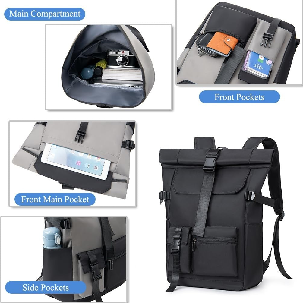 Lightweight Roll Top Travel Backpack, Versatile Daily Work Bag, Multiple Pockets4