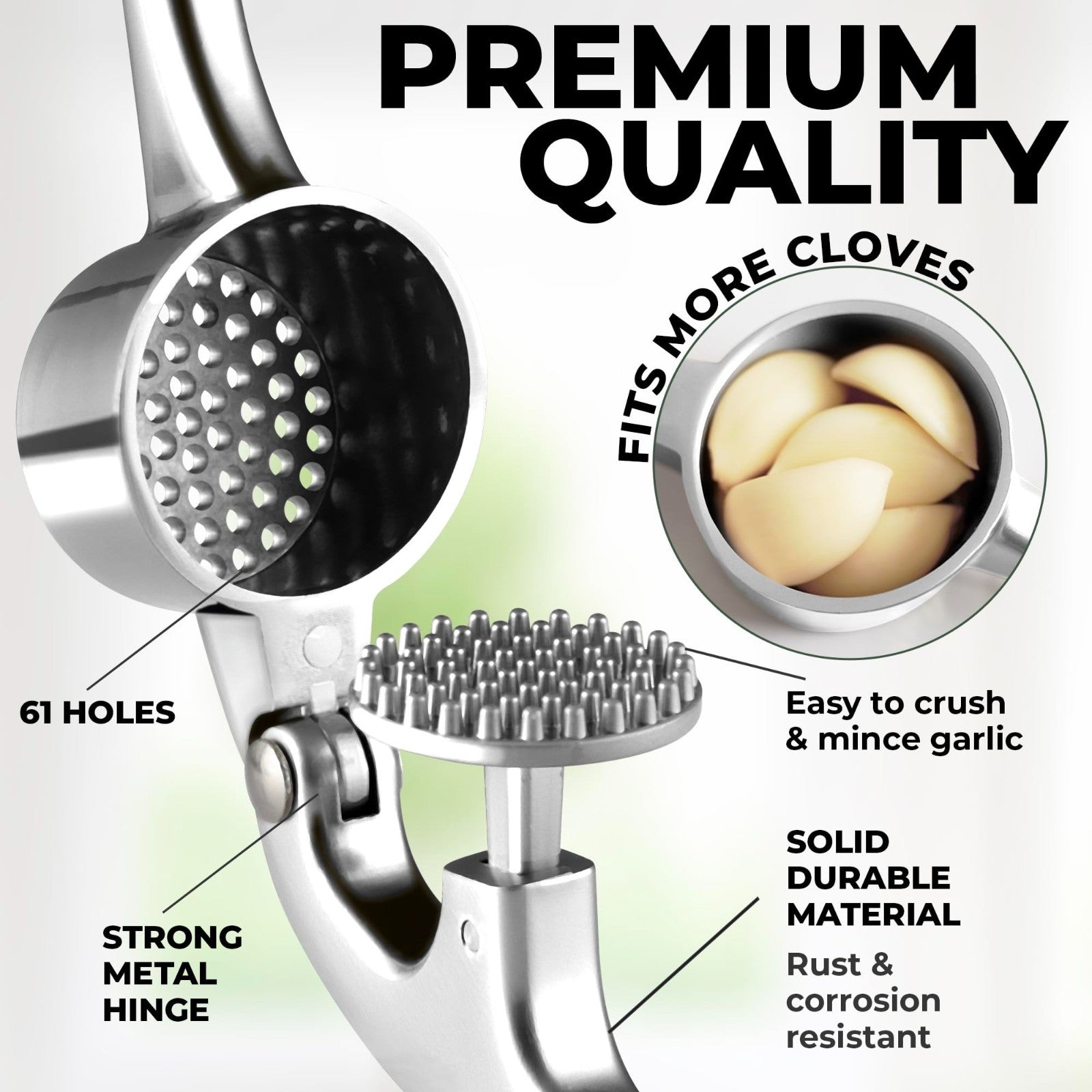 Large Garlic Press Set   Premium Rust Proof Mincer Tool with Easy Squeeze Peeler3