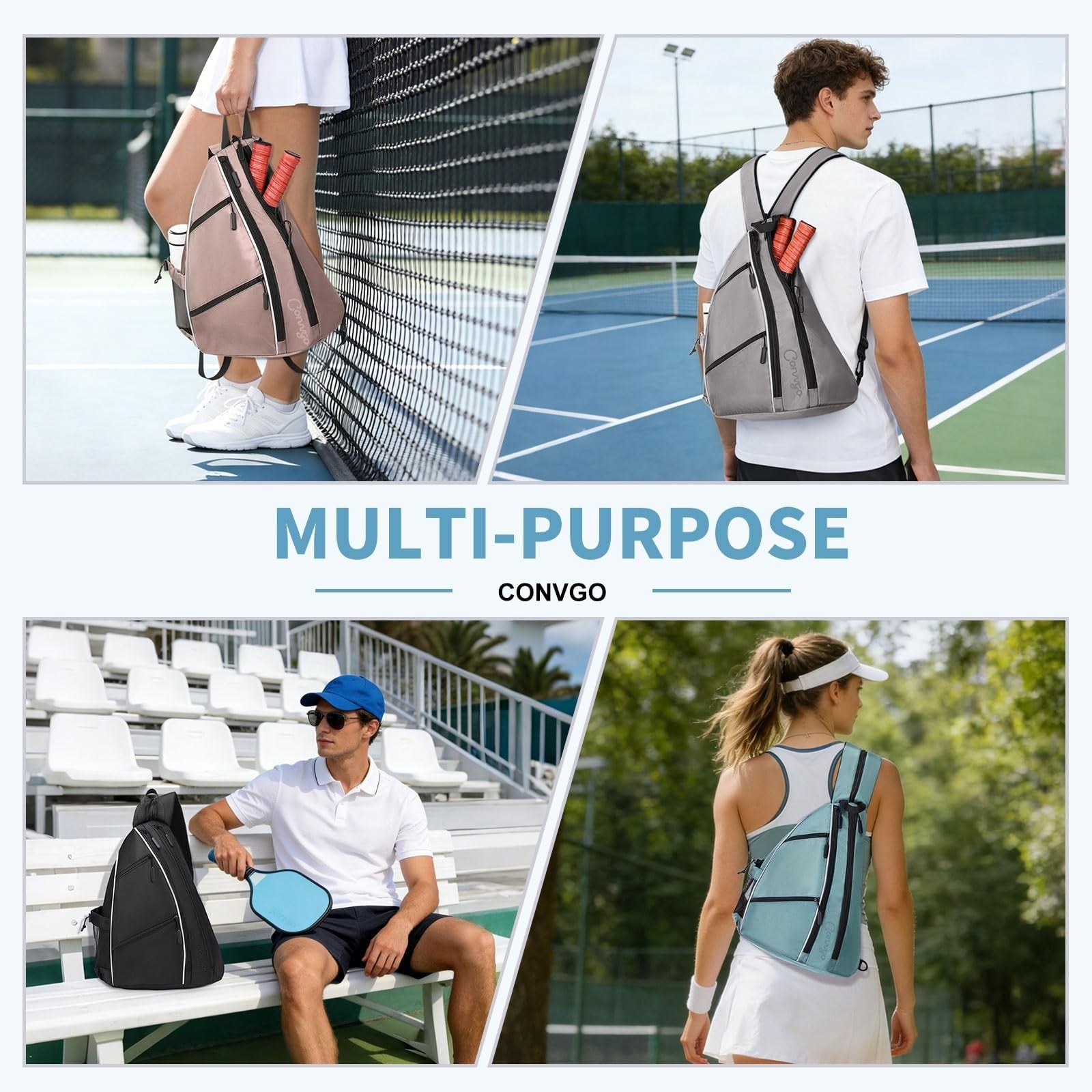 Adjustable Pickleball Backpack & Sling Bag - 2-in-1 Sports Bag for Tennis & Pick7
