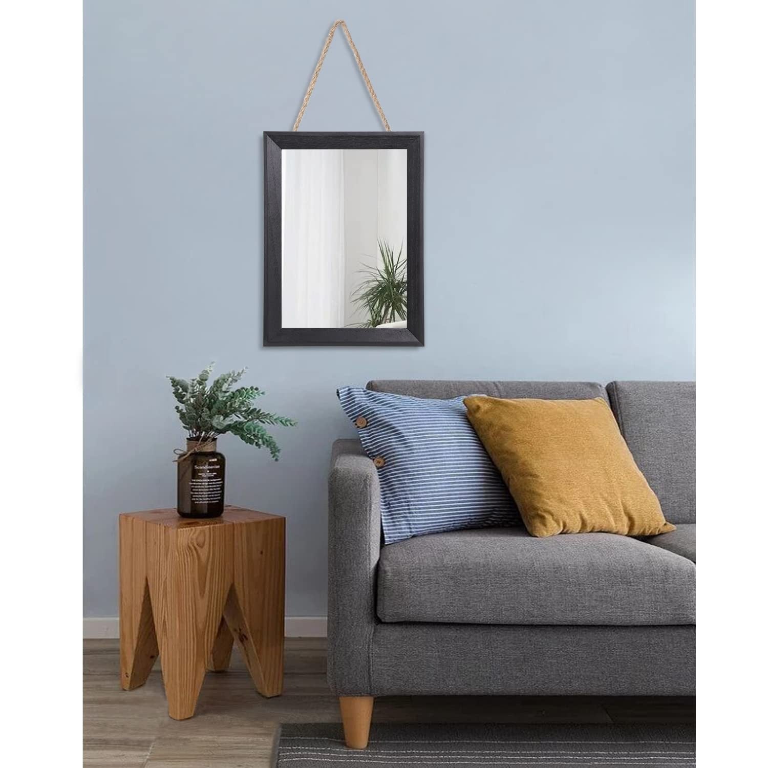 Black Wood Framed Rectangle Wall Mirror - Decorative Hanging Mirror for Bedroom,6