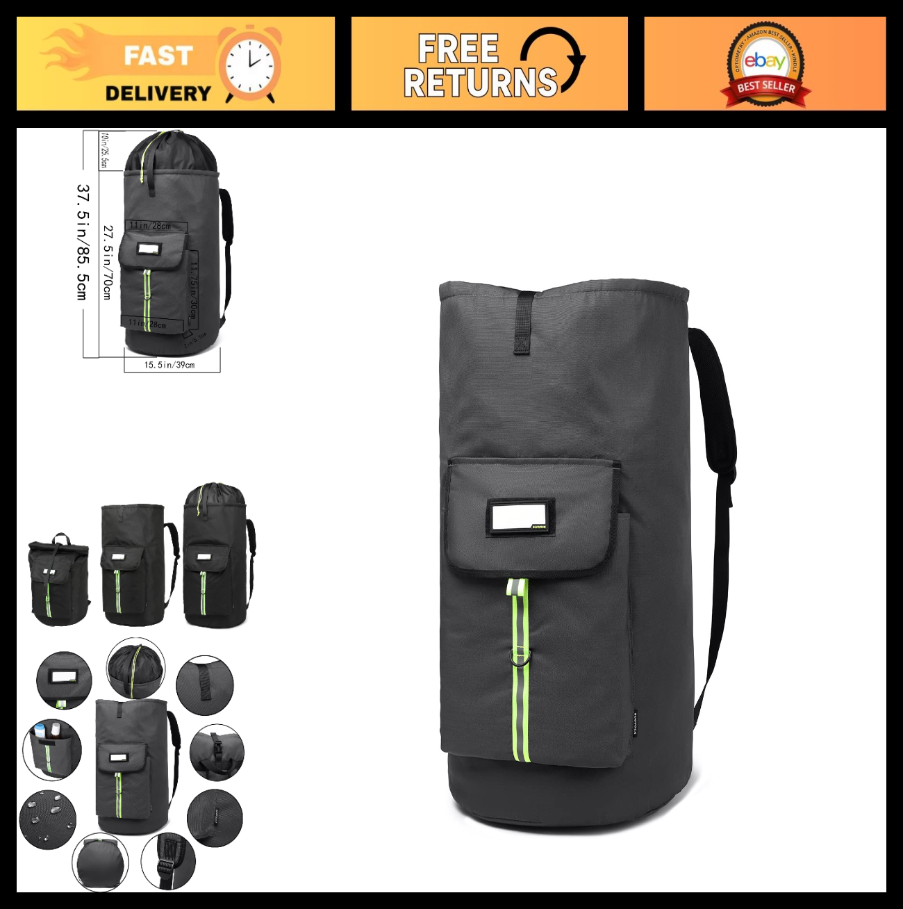 Optimized eBay Title:  "Extra-Large Heavy Duty Laundry Backpack - Durable Draws0